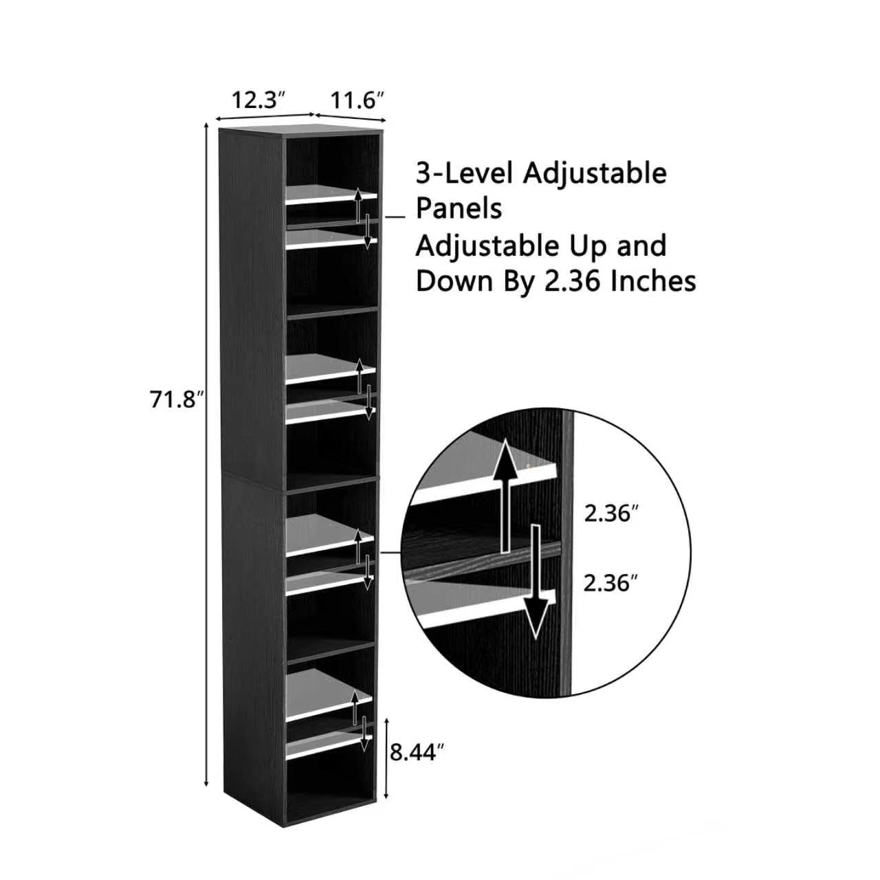 NewBeth 8-Cube Storage Organizer Bookcase, Tall Narrow Bookshelf for Home Office, Black