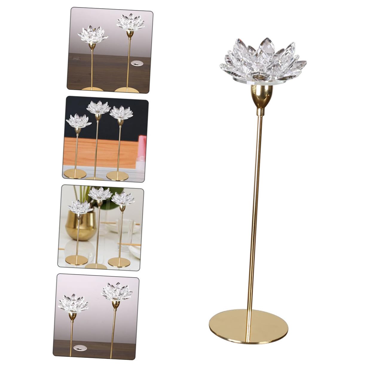 SOLUSTRE Crystal Lotus Candleholder Decorative Metal Candlestick Stand Small Gold Wedding Pillar Candle Holder Home Décor