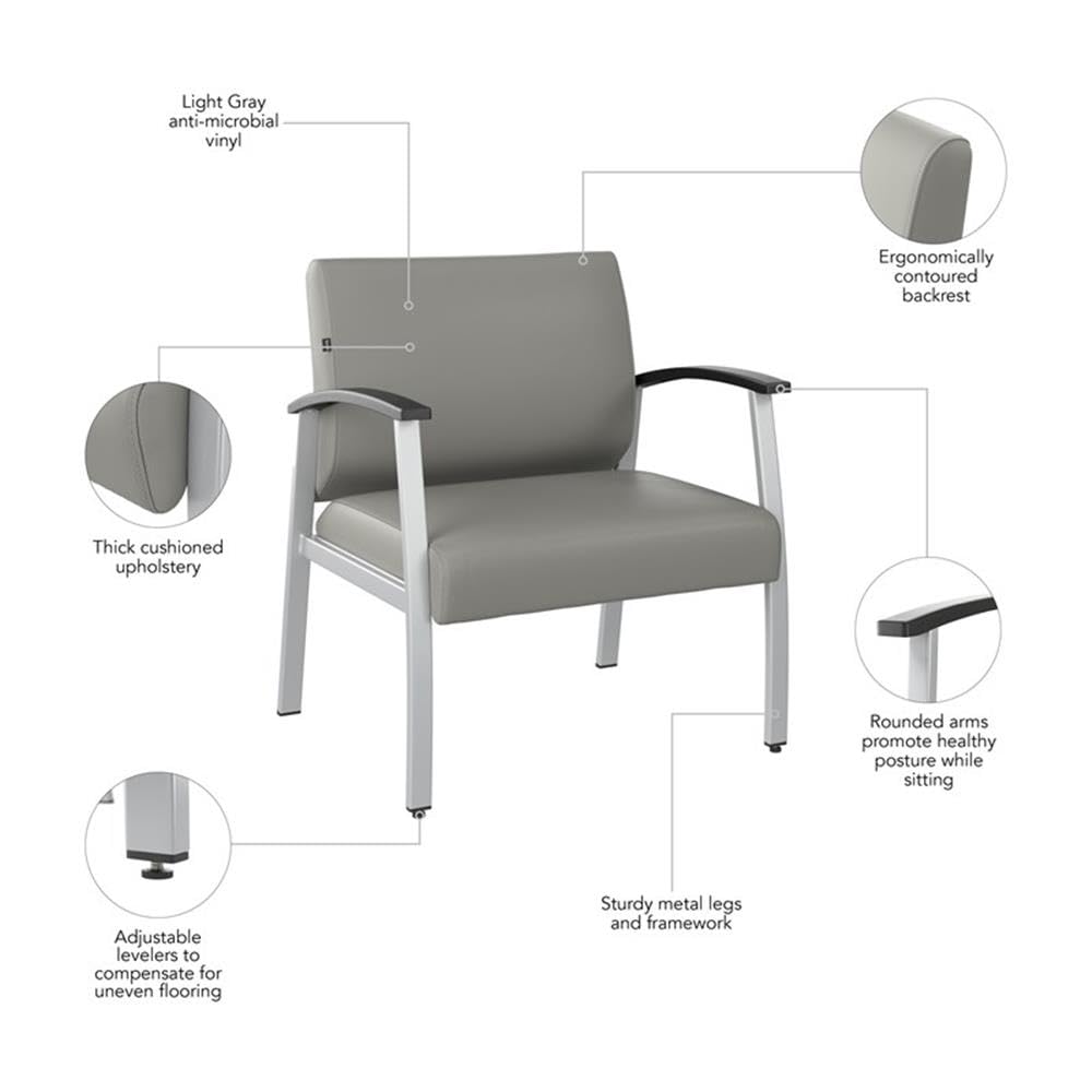 Bush Business Furniture Arrive Bariatric Waiting Room Guest Chair with Arms in Light Gray Vinyl, Reception Area Seating for Office and Lobby