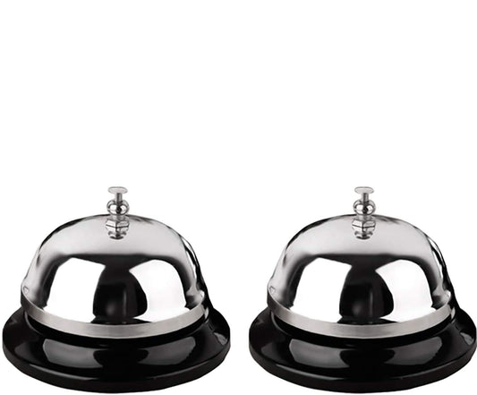 HeeYaa Call Bell 2 Packs 3.3 Inch Diameter with Metal Anti-Rust Construction, Desk Bell for Hotels, Schools, Restaurants, Reception Areas, Hospitals, Warehouses(Silver)