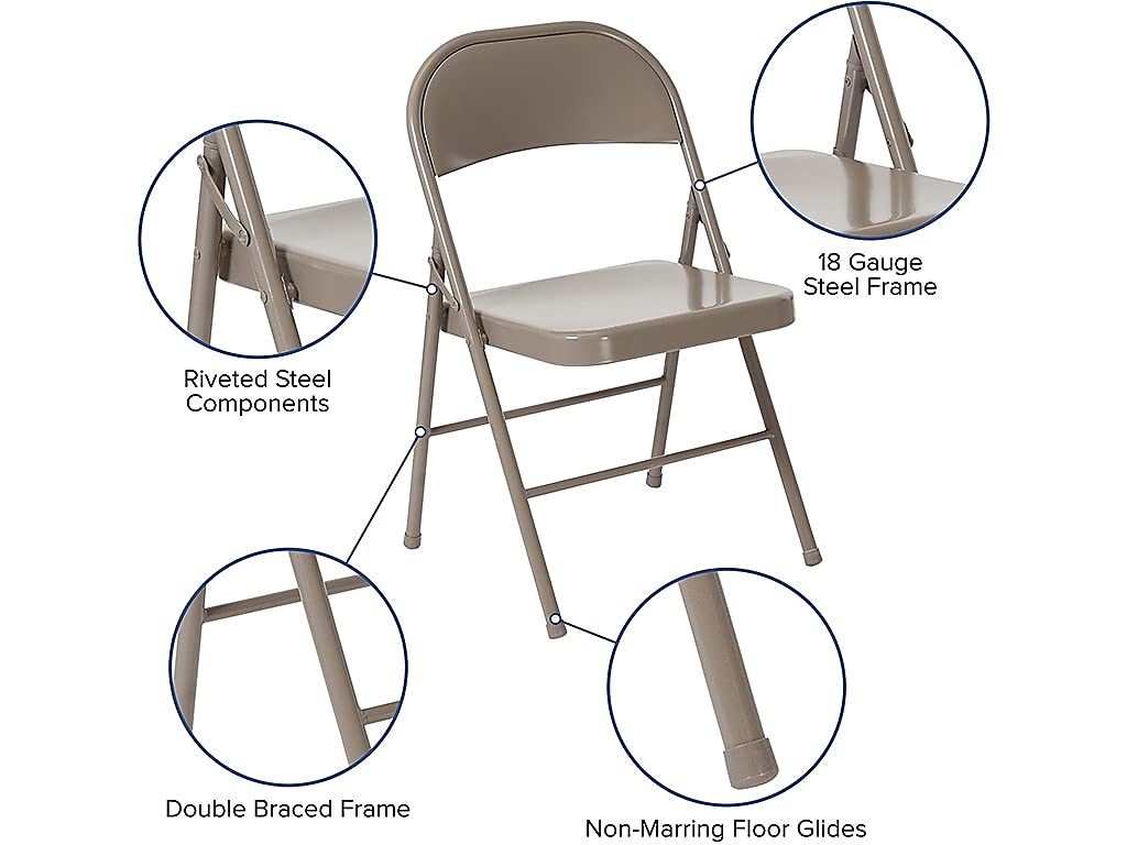 Flash Furniture 2 Pack HERCULES Series Double Braced Gray Metal Folding Chair