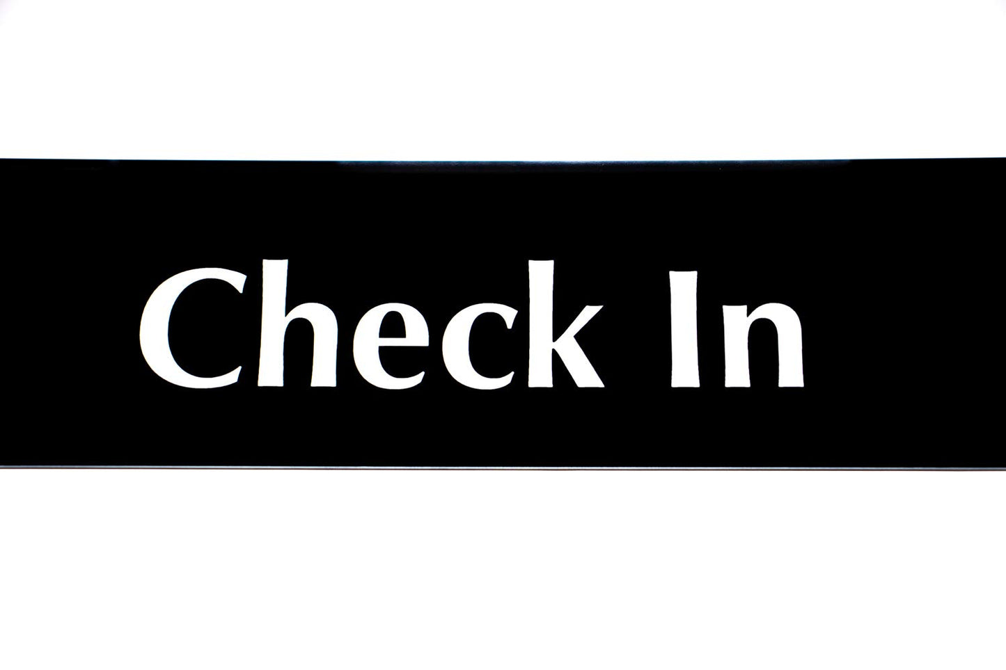 Check In Sign | Reception Desk & Lobby Counter Signs | Waiting Room Signage | Laser Engraved & Double Sided | 9” x 2” Black Acrylic | Made In USA