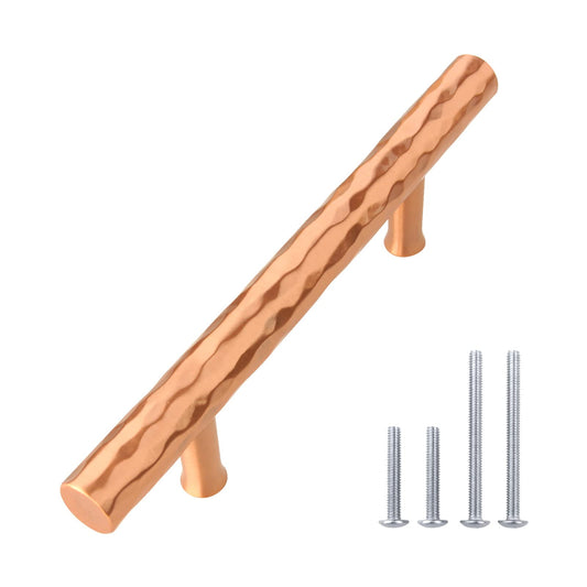 Akicon 3 Inch Hole Center Hammered Copper Kitchen Cabinet Handles 100% Solid Brass Drawer Pulls(5-Pack)
