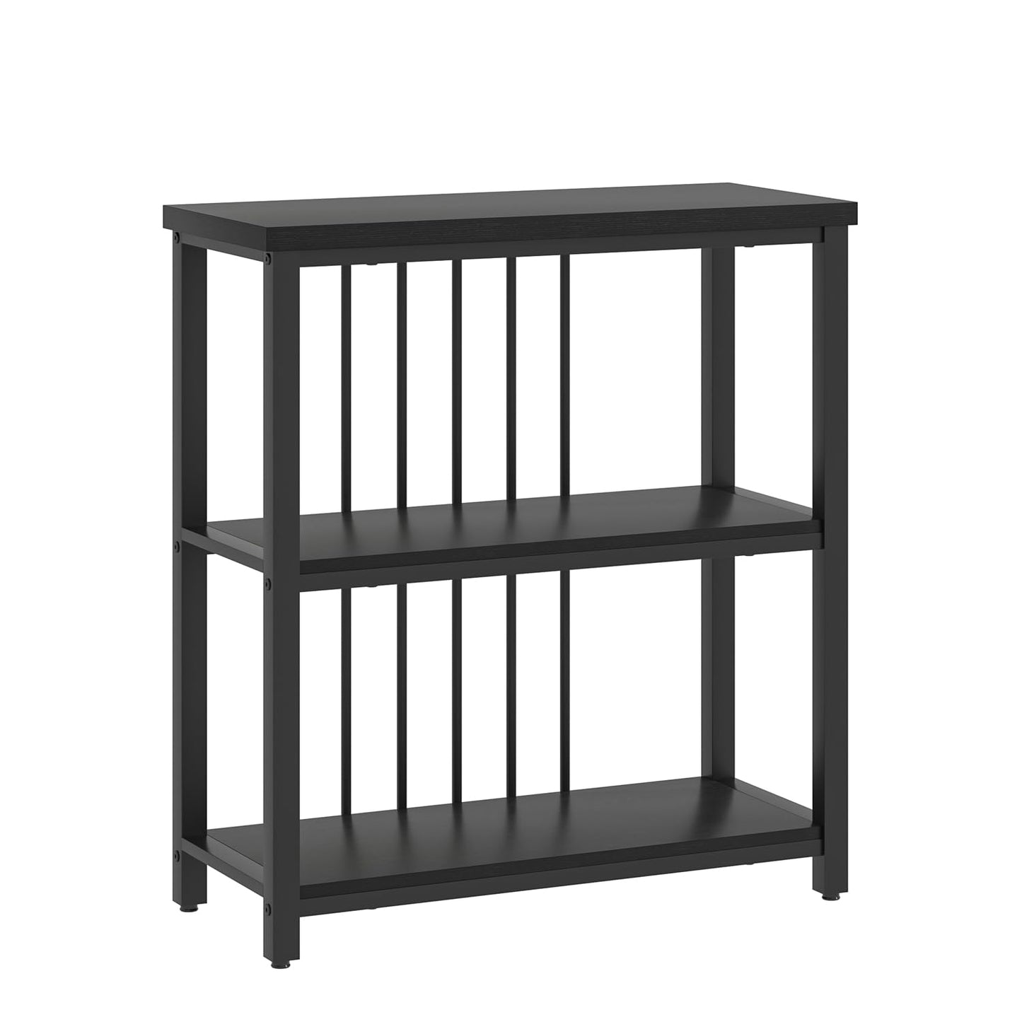 FOLUBAN Bookshelf, Modern 3 Tier Bookcase, Wood and Metal Book Shelves for Living Room Office Bedroom, Rustic Black Oak