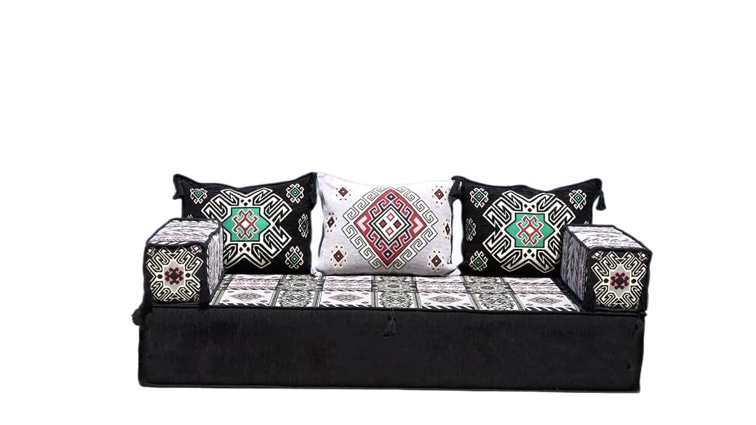 arabicsofa Traditional Arabic Diwan Floor Sofa Set – Ottoman Style Corner Lounge Seating with Backrest Cushions for Living Room