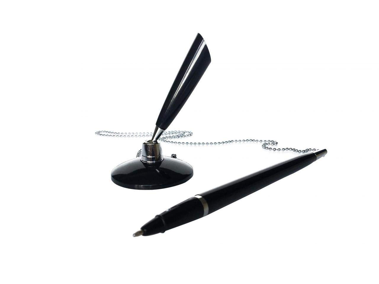 Janrax Pack of 24 Slim Black Reception Counter Pens on Chain