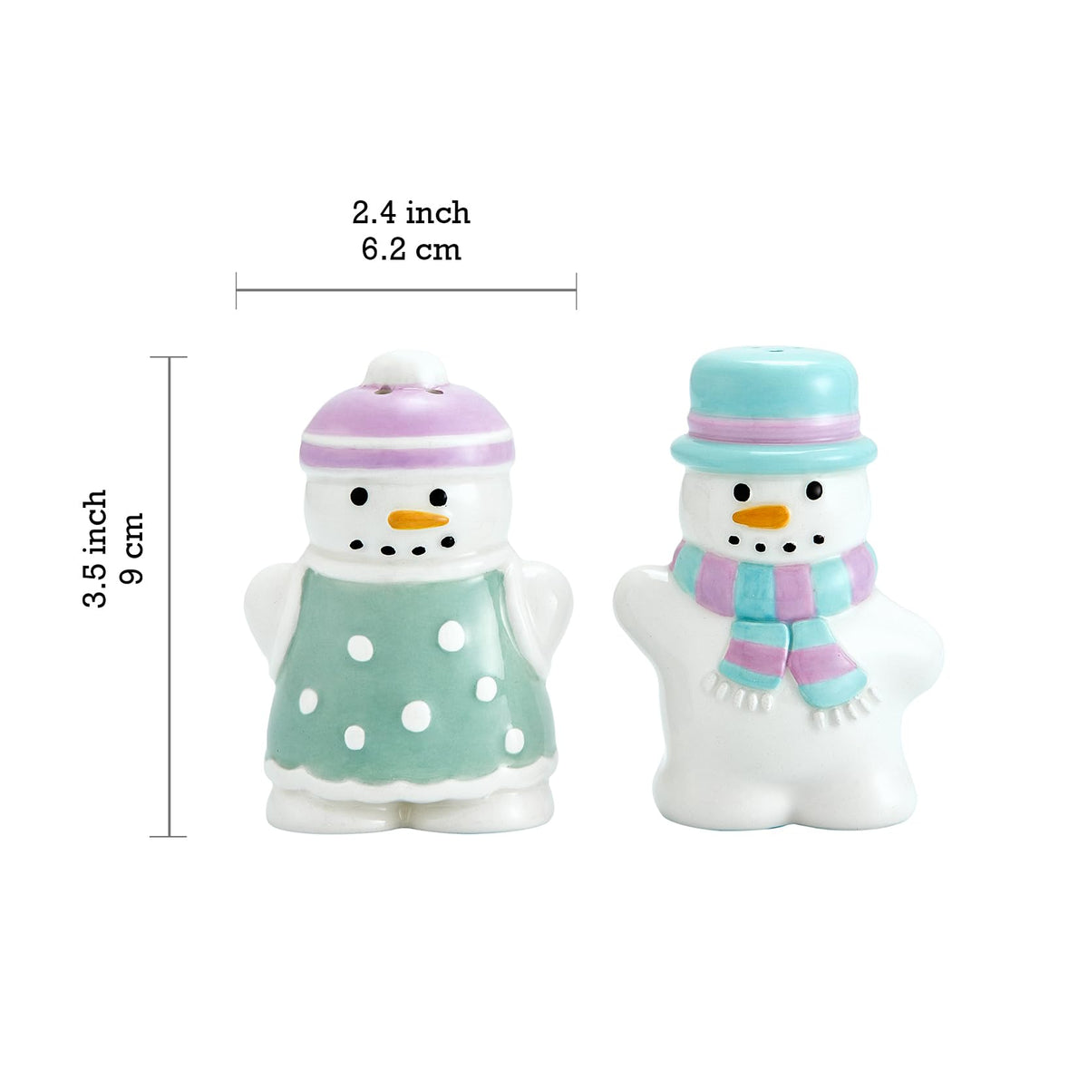 Bico Snowman Ceramic Hand Painted Salt & Pepper Shaker Set, Cute Christmas Decor, Dishwasher Safe