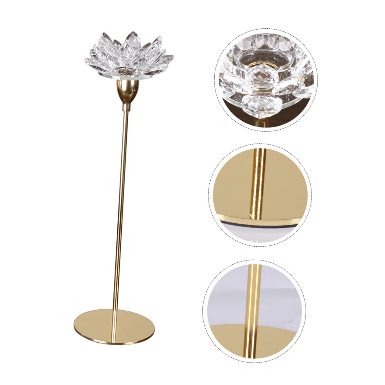 HOMSFOU Crystal Lotus Metal Candlestick Holder Small Gold Tapered Candle Stand for Dining Room Wedding Candlelight Dinner Decor