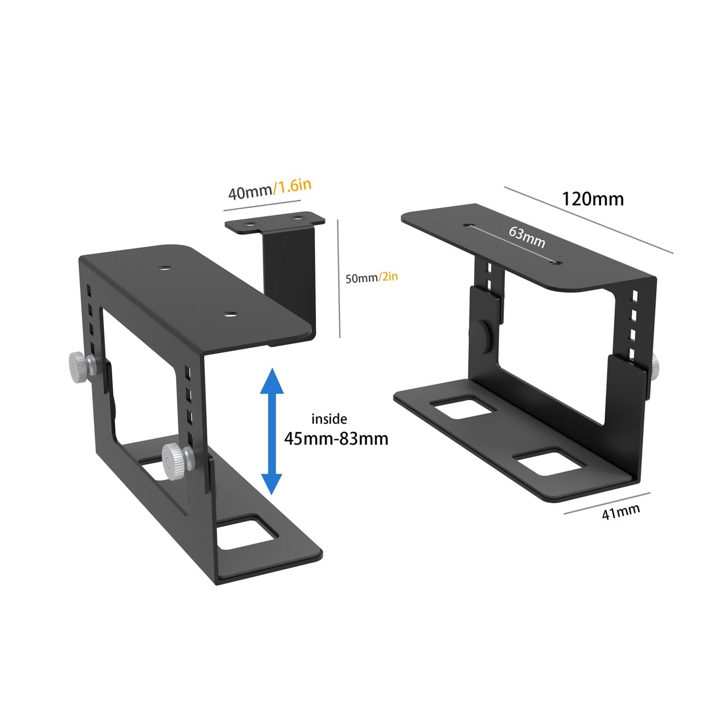 Under Desk Mini PC Mount Bracket – 5-Level Height Adjustable (1.8" to 3.3"), Width-Adjustable Metal CPU Holder for Mac mini M4/Small PCs ,Includes Screws & Positioning Template for Easy Installation