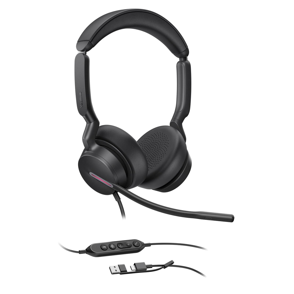 Yealink UH46 USB Headset with Mic, Wired Headset with 3 Noise Cancelling Microphones for PC/Computer/Laptop, Teams Certified, in Line Controls for Home Office Online Meetings, Plug & Play USB-C/A