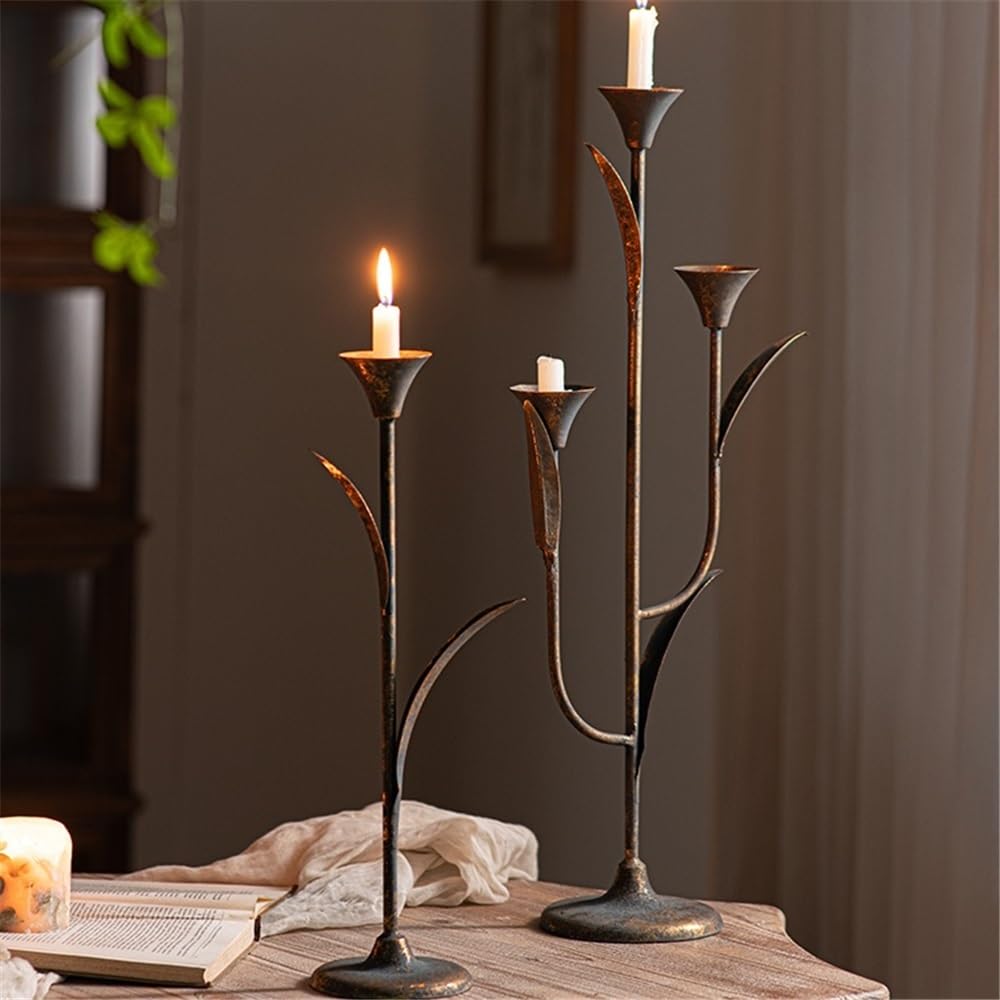Candlestick Holders Retro Old Wrought Iron Candlestick Ornaments for Coffee Shops, Hotels, Dining Tables Candle Holders(Small)