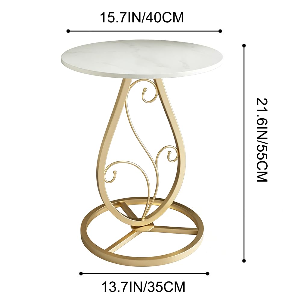 Round End Table Living Room, BOHO Small Side Table with Luxury Marble Top & Black Metal Base, Modern Coffee Accent Table, Bedside Nightstand for Bedroom, Sofa End Table for Couch Outdoor Patio (Black)