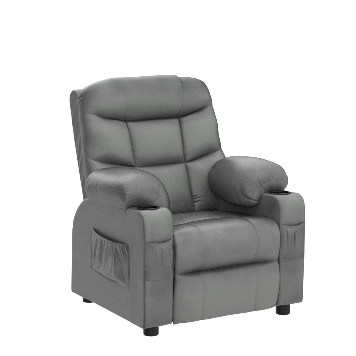 Costzon Kids Recliner Chair with Cup Holder, Adjustable Velvet Lounge Chair w/Footrest & Side Pockets for Children Boys Girls Room, Ergonomic Toddler Furniture Sofa Gifts, Kids Recliner (Gray)