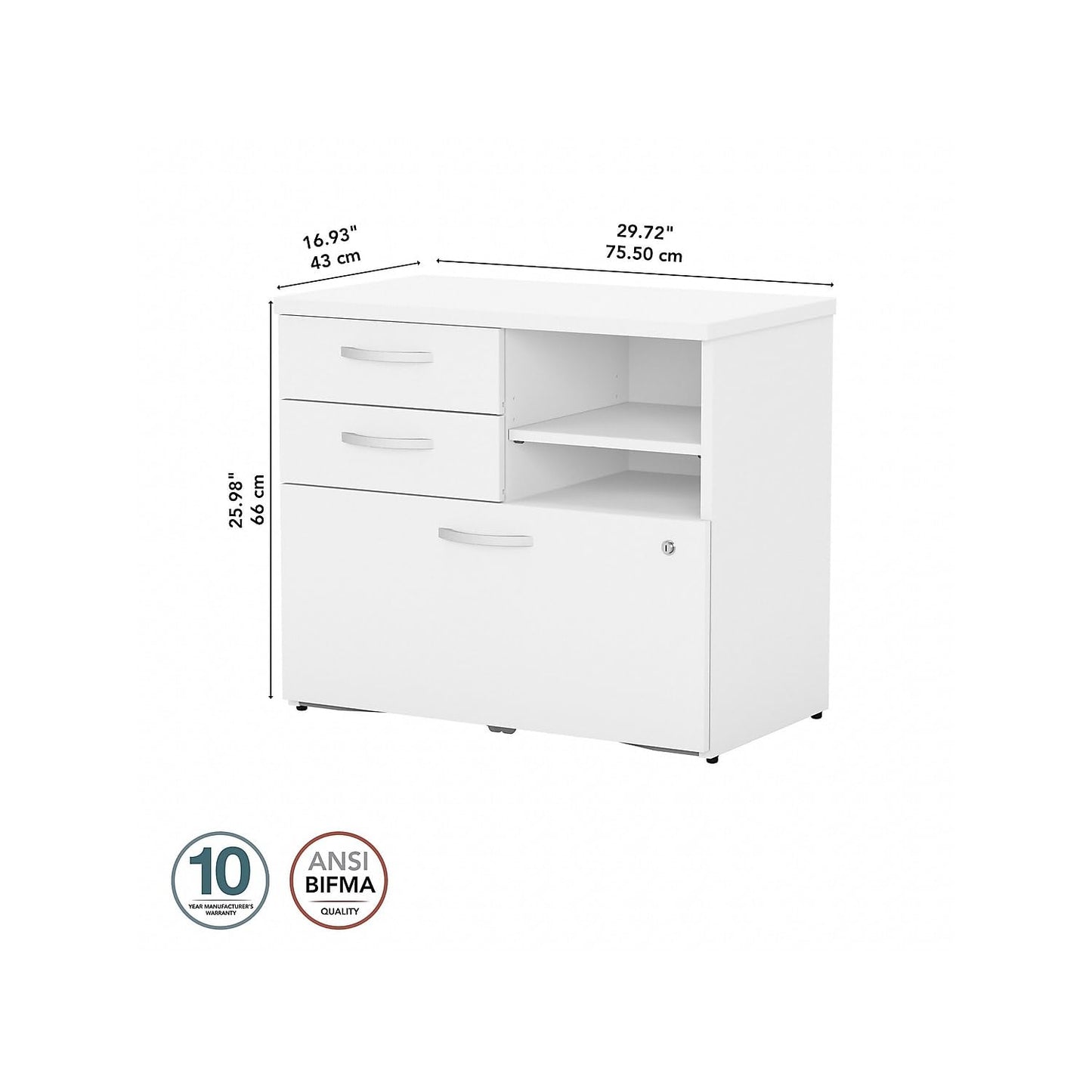 Bush Business Furniture Studio C Office Storage Cabinet with Drawers and Shelves in White