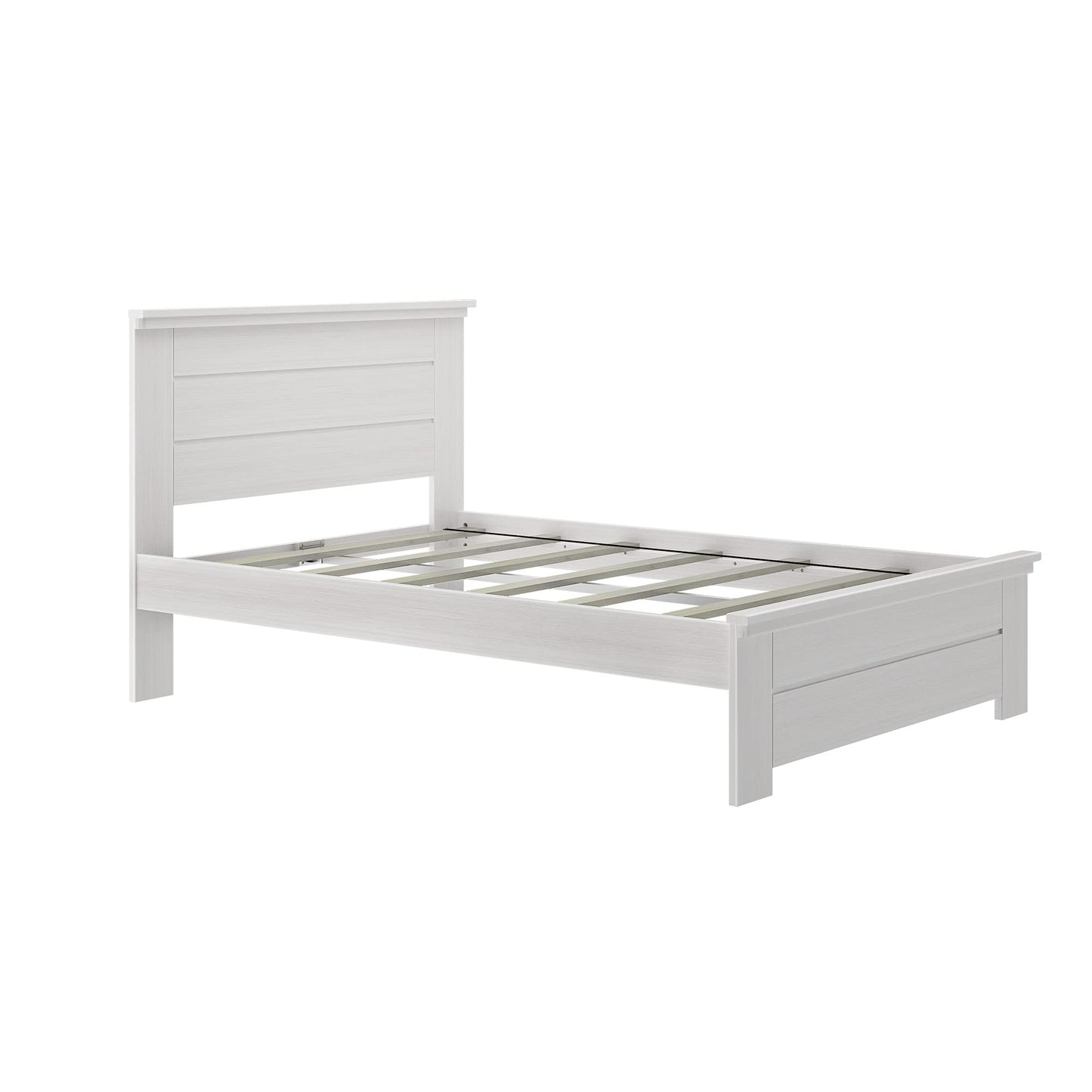 Max & Lily Modern Farmhouse Platform Bed with Panel Headboard, Full, White Wash