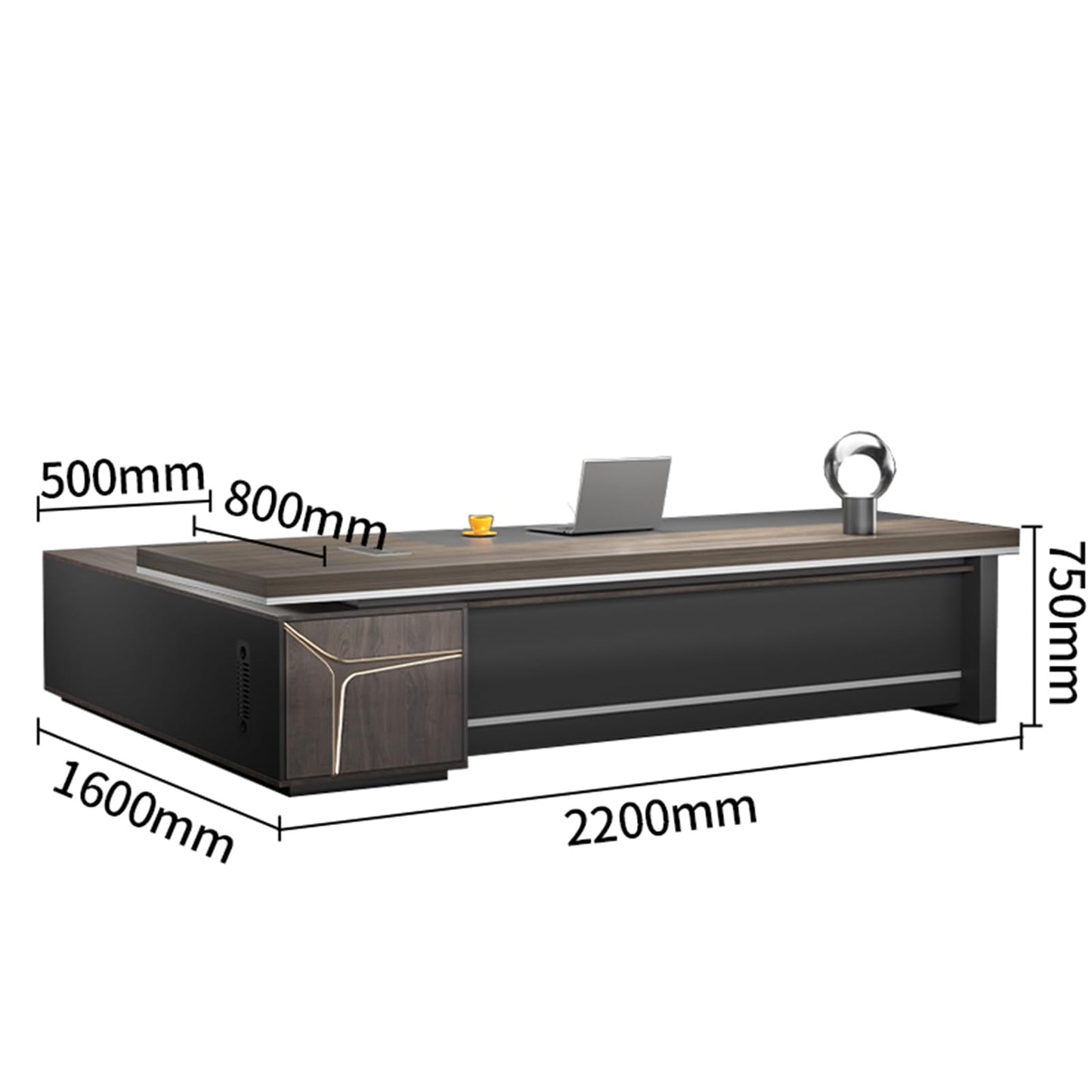 LSIGHTUS 87" Brown L-Shaped Executive Desk for Home Office, Wood Computer Desk with File Cabinet Study Writing Table Business Furniture Set for CEO Boss, Business