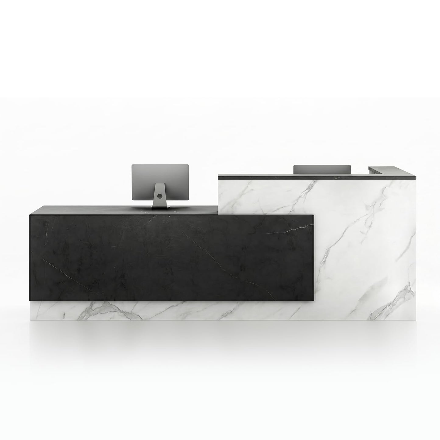 YTElantivo L-Shaped Reception Desk with Counter, 1-Inch Thick Board, Lockable Drawers & Keyboard Tray, Heavy-Duty Front Desk for Office, Salon, Hotel & Clinic