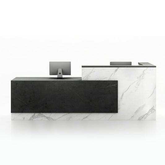 YTElantivo L-Shaped Reception Desk with Counter, 1-Inch Thick Board, Lockable Drawers & Keyboard Tray, Heavy-Duty Front Desk for Office, Salon, Hotel & Clinic