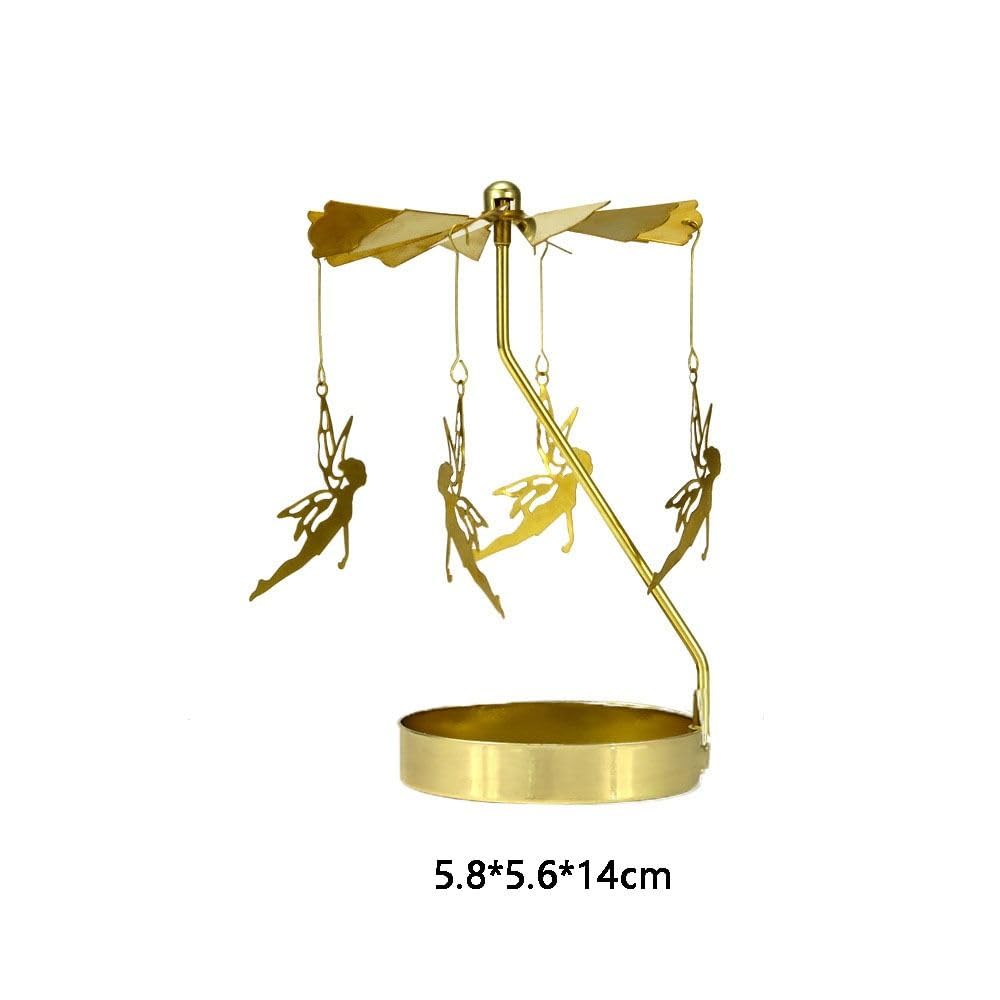 Rotating Candle Holder, Romantic Metal Tealight Candlestick Spinner Carousel Candle Tea Light Holder for Christmas Home Decor(Snowflake,Gold)