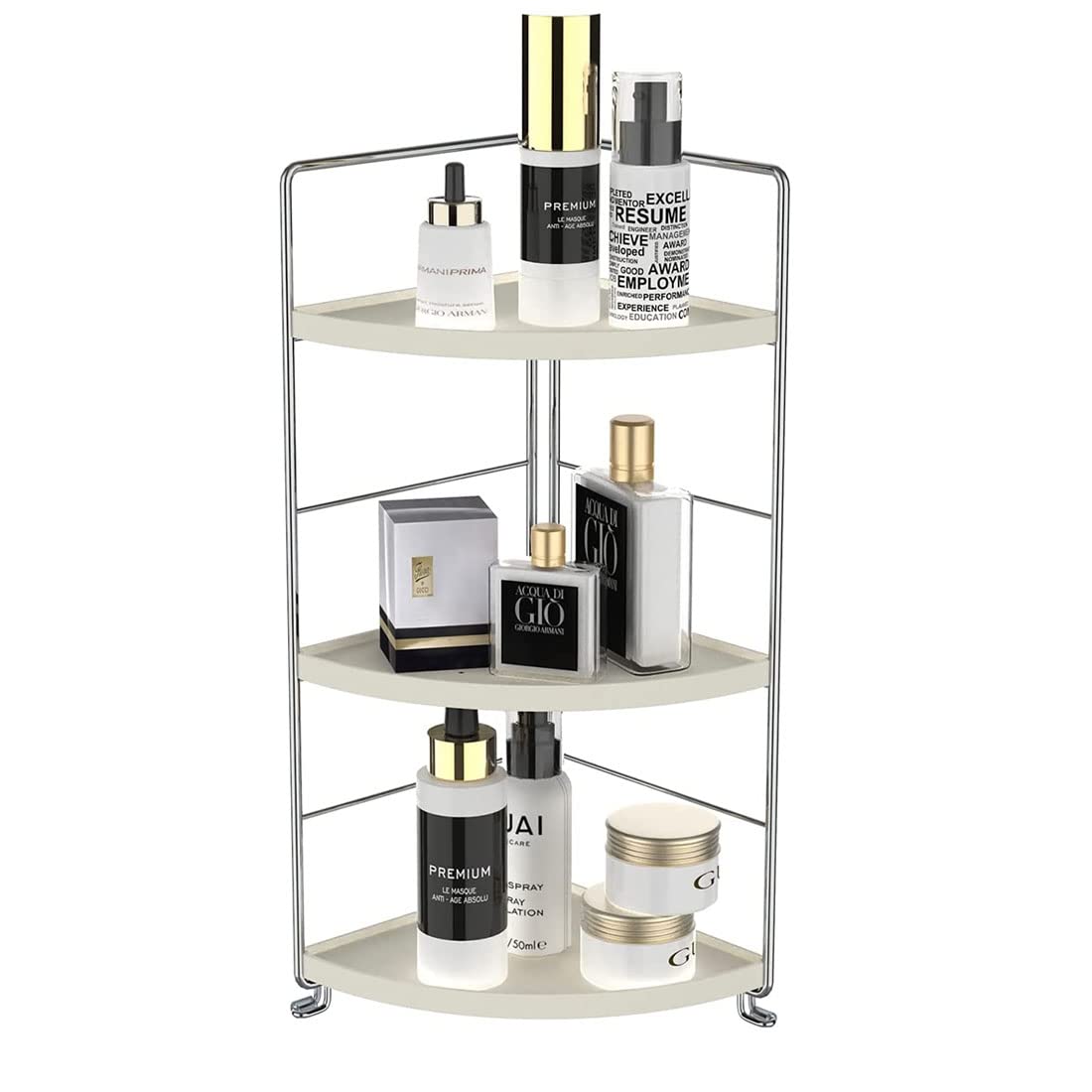 kaileyouxiangongsi 3-Tier Bathroom Countertop Organizer - Vanity Tray Cosmetic & Makeup Storage- Kitchen Spice Rack Standing Shelf - Corner Storage Shelf, Silver