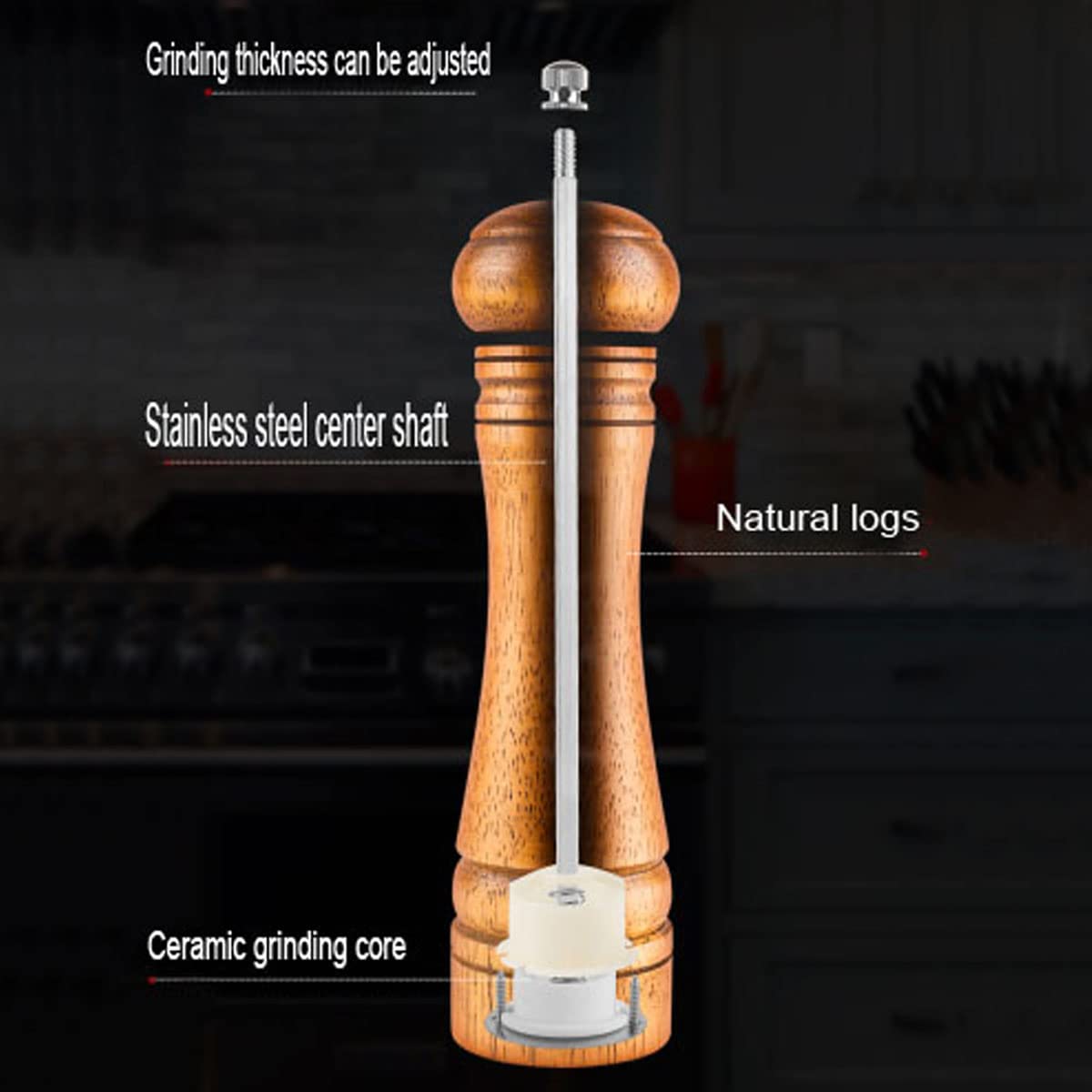 BINHAI Wooden Pepper Mill Pepper Grinder Kit Manual mills Solid With Strong Adjustable Ceramic Grinders Set 8 Inches