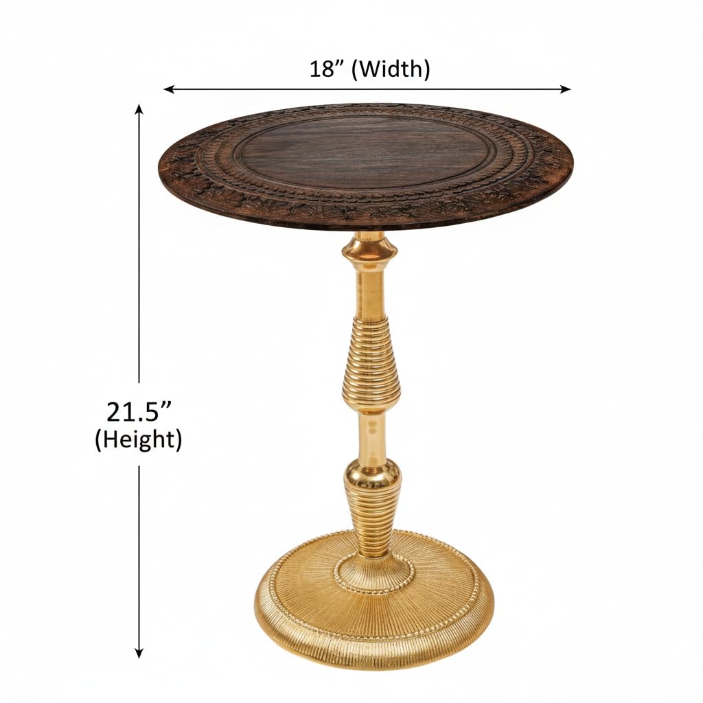 Alpha Living Home Rustic Wooden Top Side Table - Round Side Table, Modern Accent Nightstand with Aluminum Leg for Living Room, Bedroom, Corners, and Office 18x21 (Brown Gold)