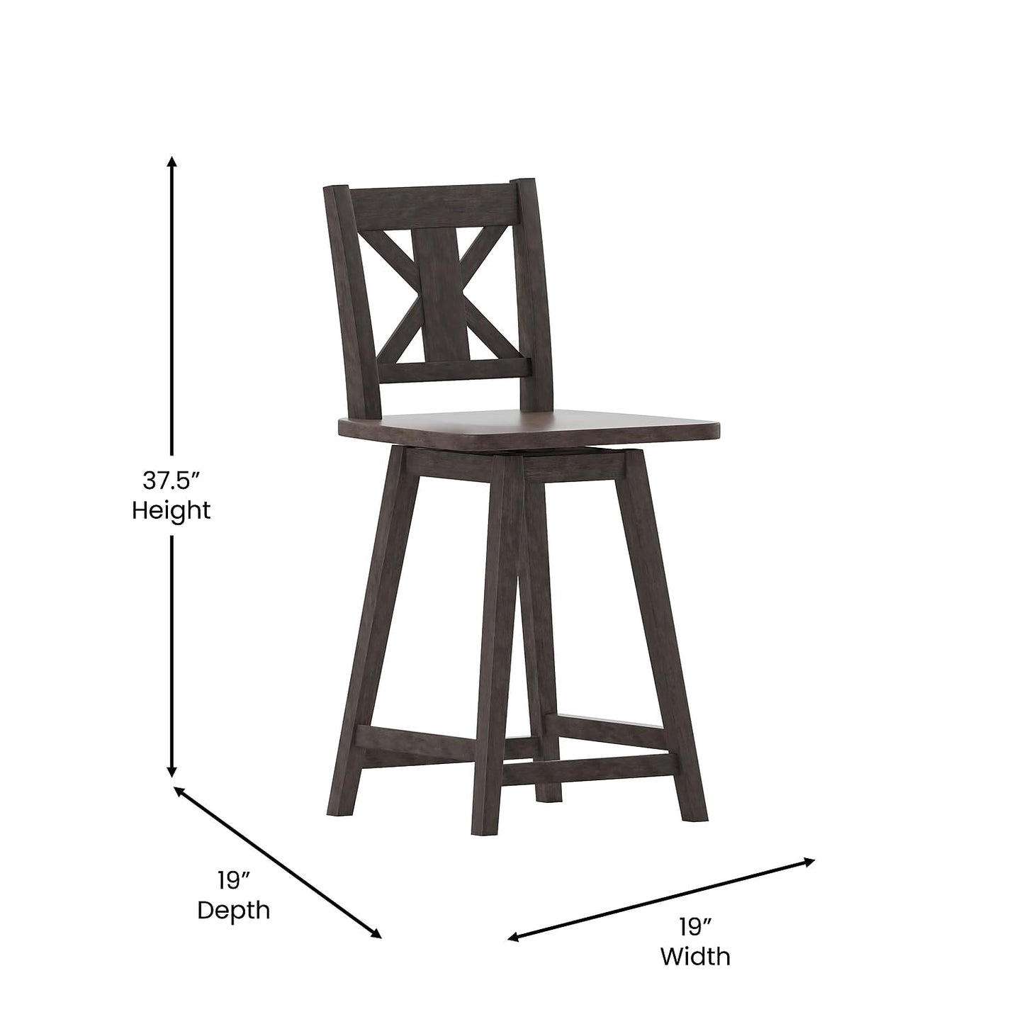 Flash Furniture Gwendolyn Commercial Grade Modern Farmhouse Barstool - Gray Wash Walnut Solid Wood Frame - Counter Height - 360° Swivel Seat - Integrated Footrest