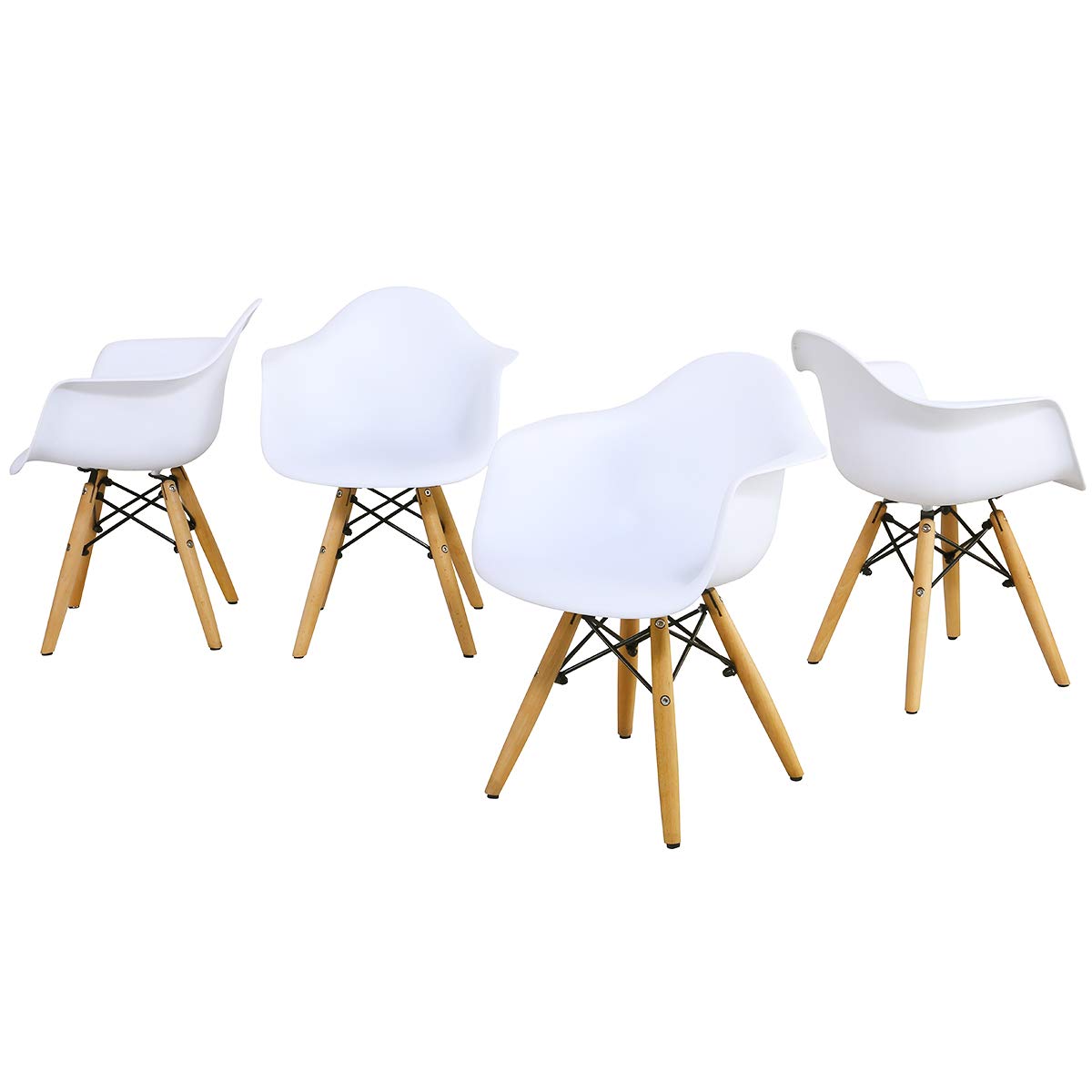 Costzon Kids Table and Chair Set, Mid-Century Modern Style Table Set Round Table with Armchairs for Toddler Children, Kids Dining Table and Chair Set (White, Table & 4 Chairs)