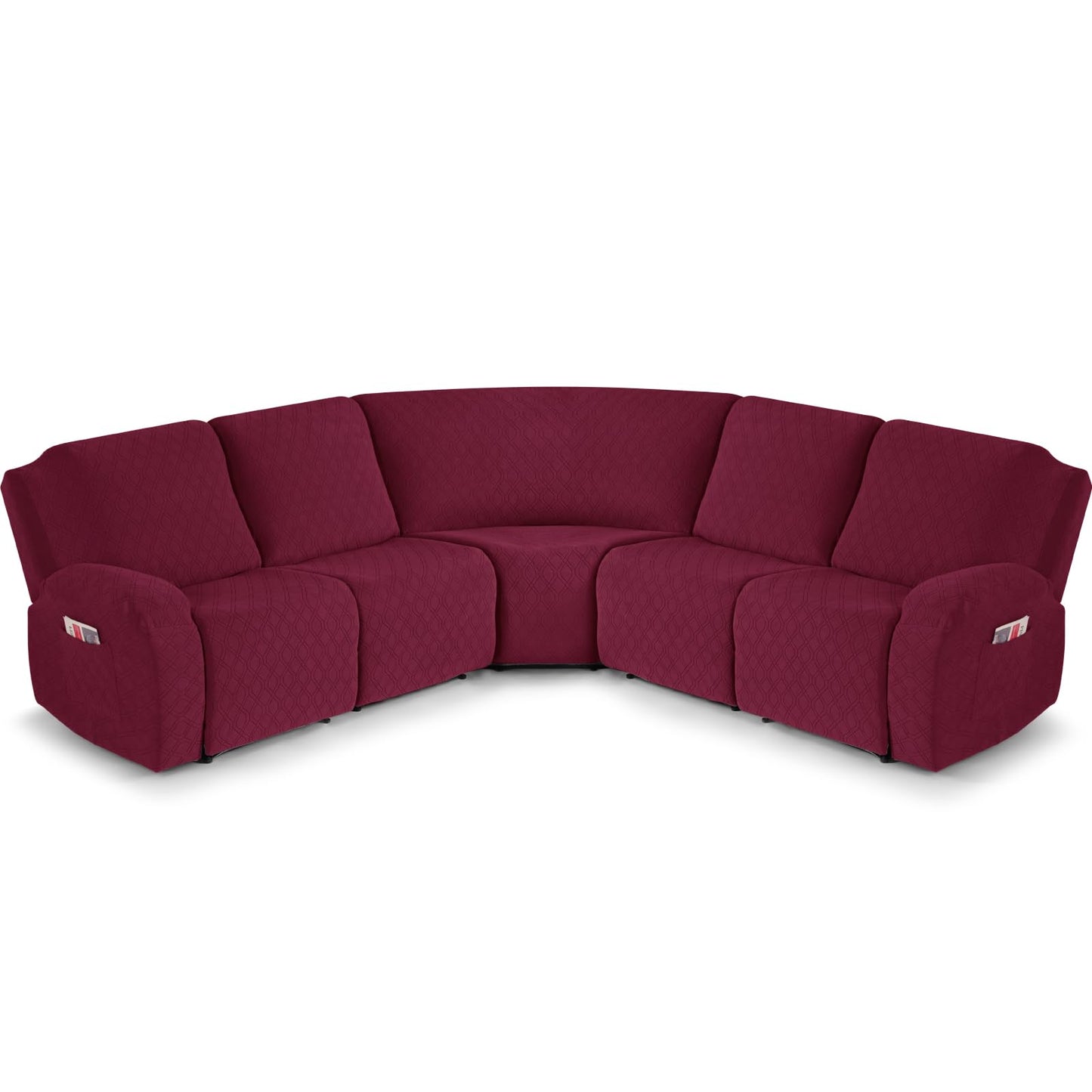 VANSOFY Extra Large Reclining Sectional Couch Covers, Washable 5-Piece Sofa Covers for L Shape Sectional Sofa Corner Seater, Thick, Soft Sofa Slipcovers (5 Seat Recliner Cover, Burgundy)