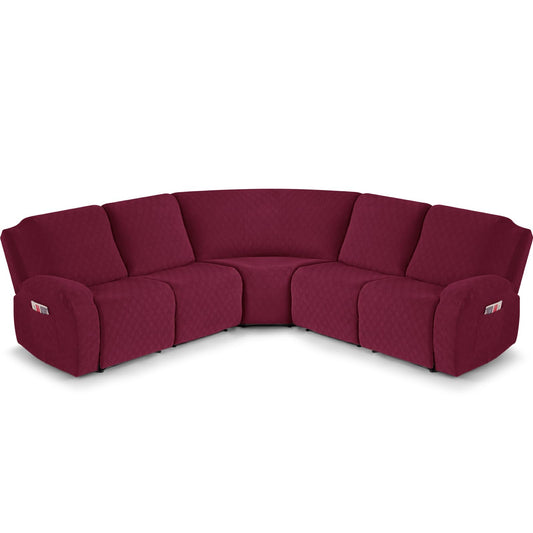 VANSOFY Extra Large Reclining Sectional Couch Covers, Washable 5-Piece Sofa Covers for L Shape Sectional Sofa Corner Seater, Thick, Soft Sofa Slipcovers (5 Seat Recliner Cover, Burgundy)