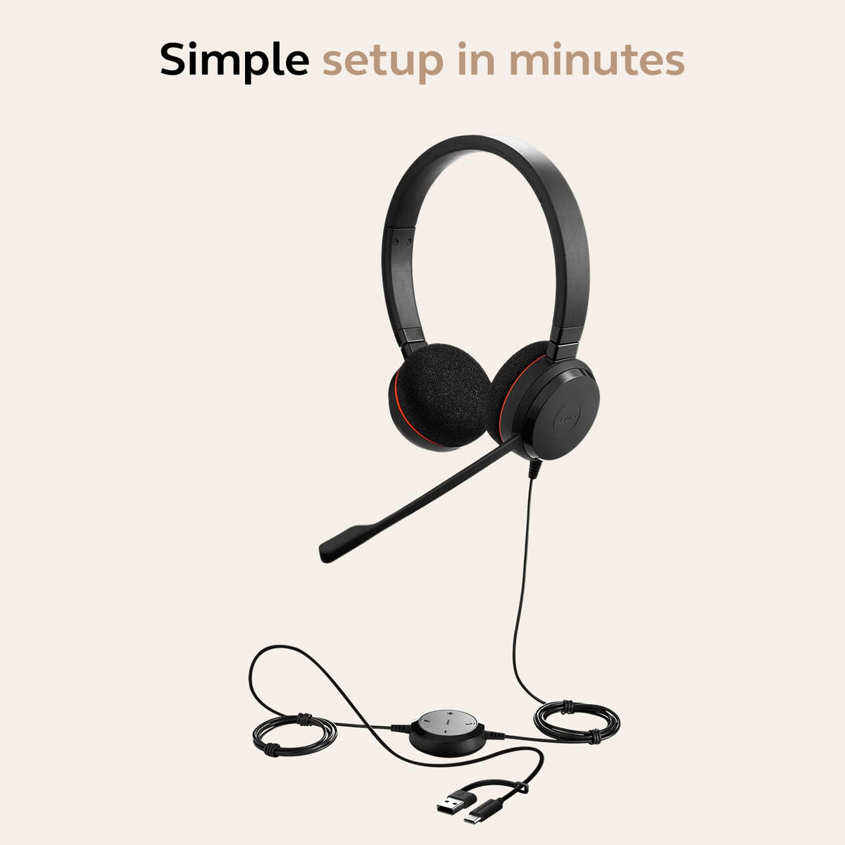 Jabra Evolve 20 Wired Headset (2025 Edition) - Dual-Ear Set for Office and Work from Home - Call Control - All Platforms - USB-C/A Connectivity - Black
