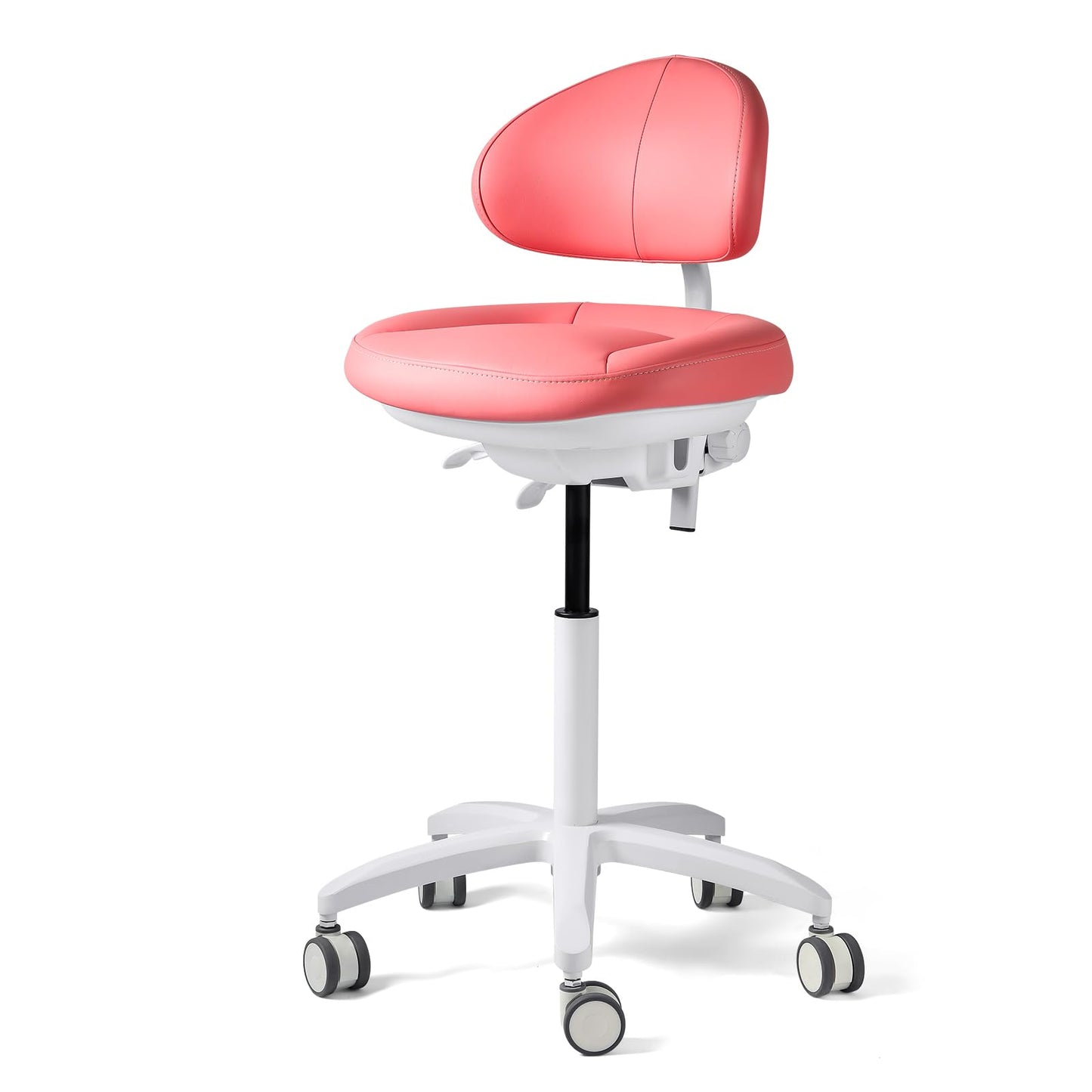 JMU Dental Stool, Adjustable Height Rolling Stool with Backrest, 350lbs Load Capacity Microfiber Leather, for Medical Clinic Lab Tattoo Salon, Pink