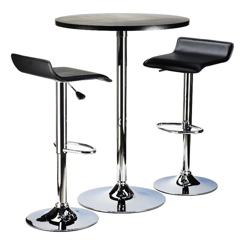 Winsome Spectrum 3-Pc Pub Set, Round Table & Adjustable Swivel Stools, Black & Chrome