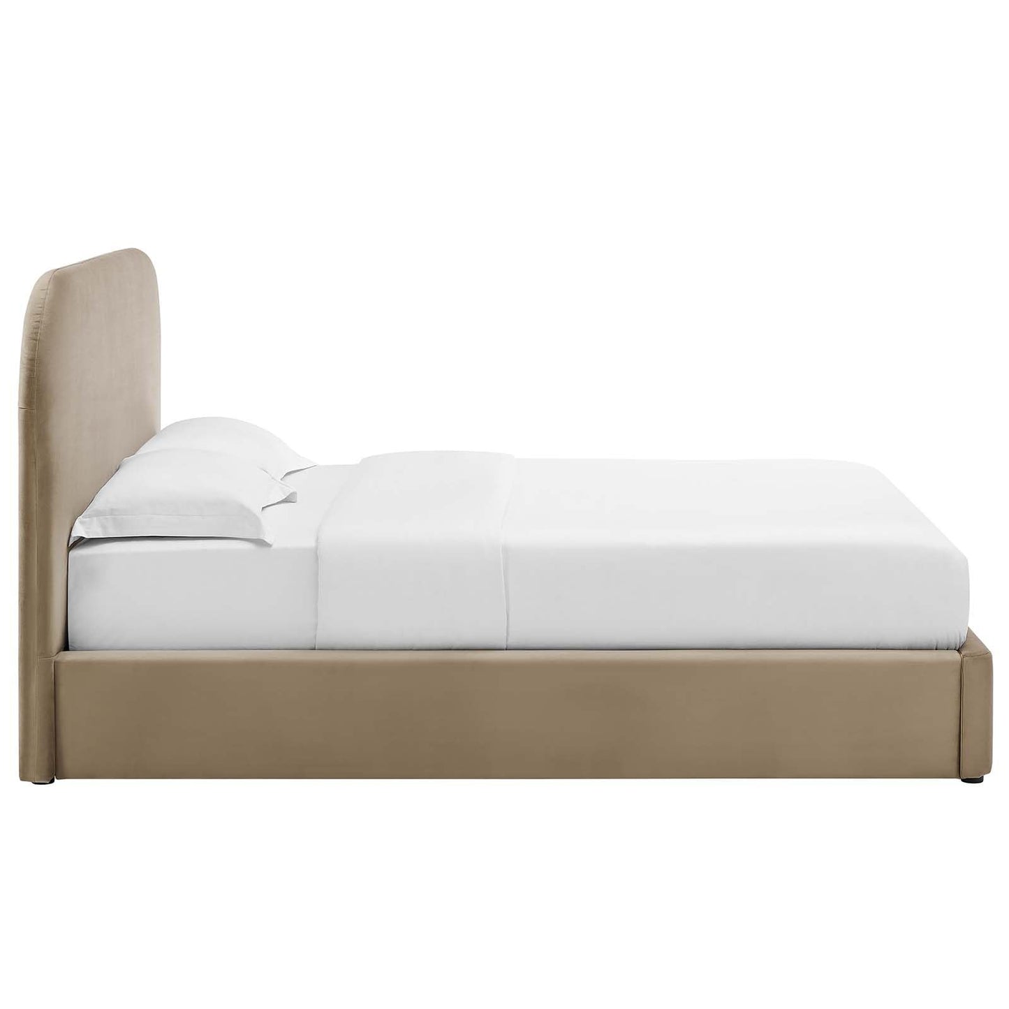 Modway Keynote Modern Queen Bed Frame with Curve Shaped Headboard in Taupe, Upholstered in Performance Velvet, Queen Size Platform Bedain-Resistant Velvet Bed, Soft Cloud Bed Frame