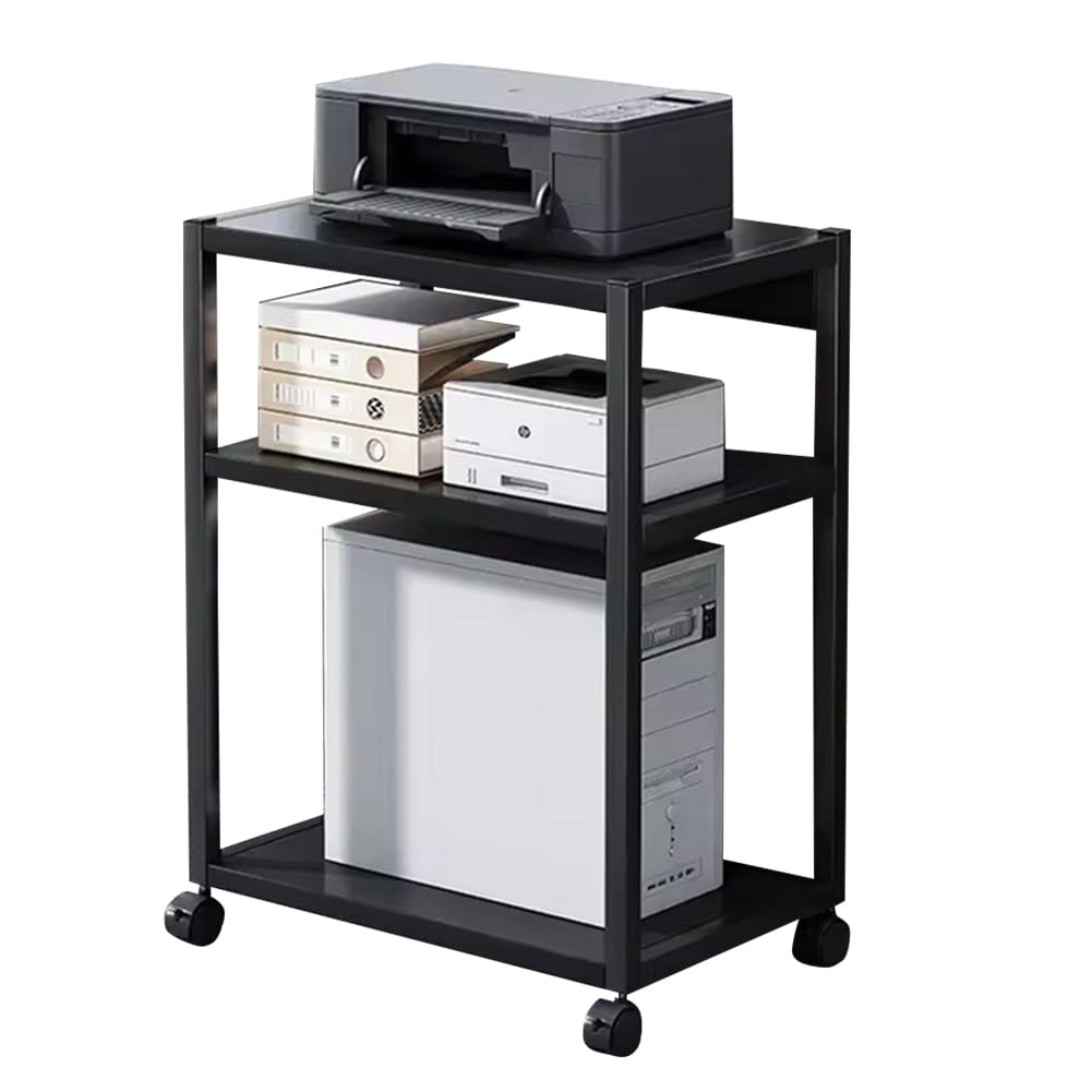 Curtainboro 3 Tier PC Tower Stand, Height Adjustable Computer Tower Floor Stand with Wheels, Metal Computer Cart CPU Holder for Office Home Classroom