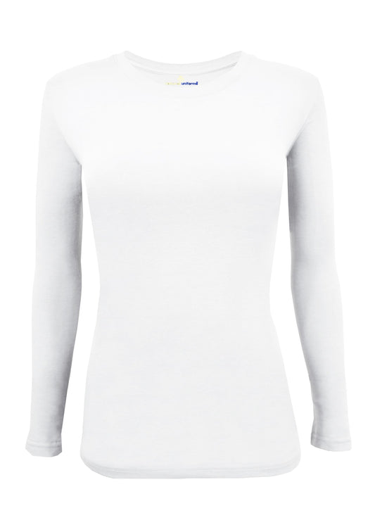 Natural Uniforms Women's Under Scrub Tee Crew Neck Long Sleeve T-Shirt (White, Medium)