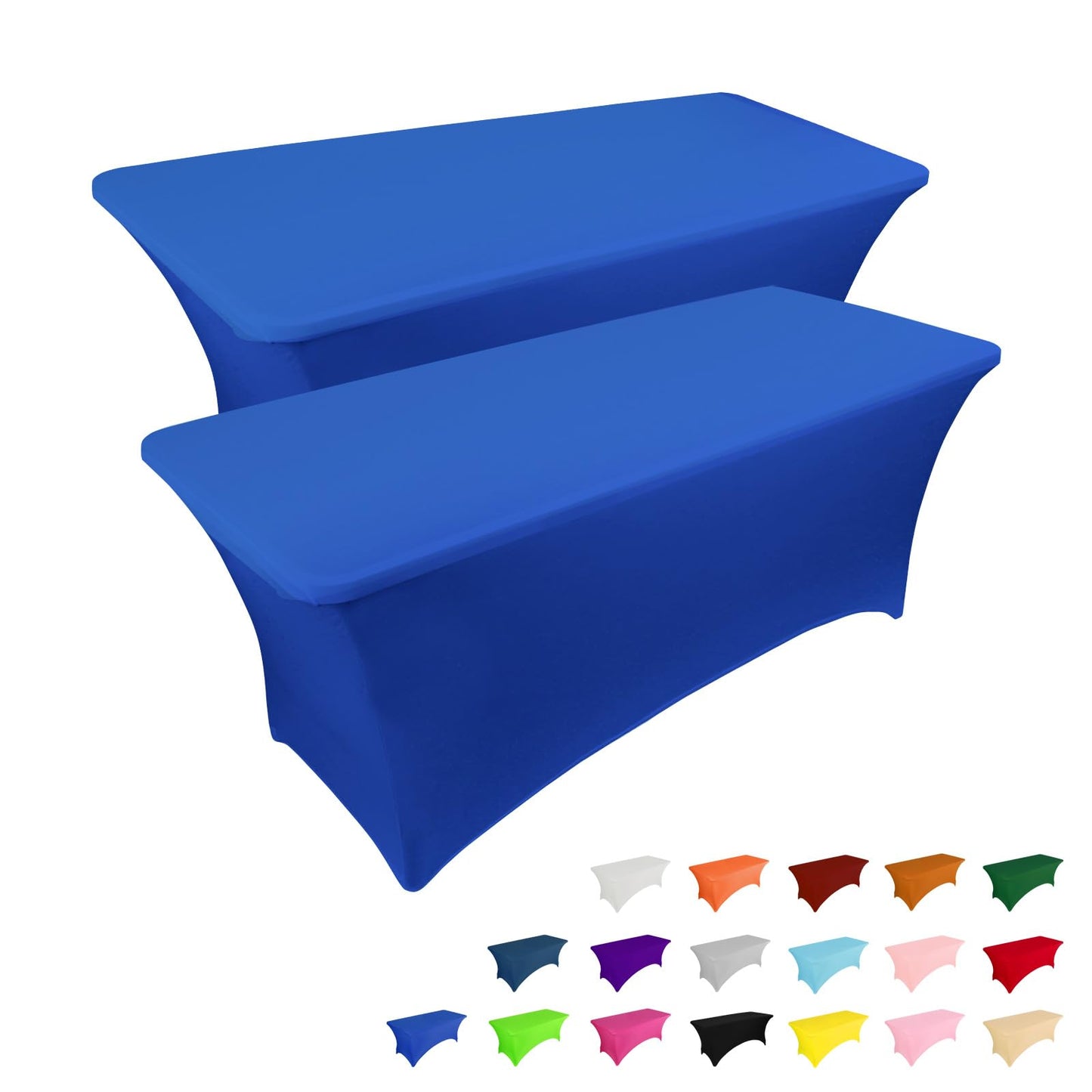 IVAPUPU 2 Pack 6FT Table Cloth for Rectangular Fitted Events Stretch Royal Blue Table Covers Washable Spandex Tablecloth Protector for Party, Wedding, Cocktail, Banquet, Festival