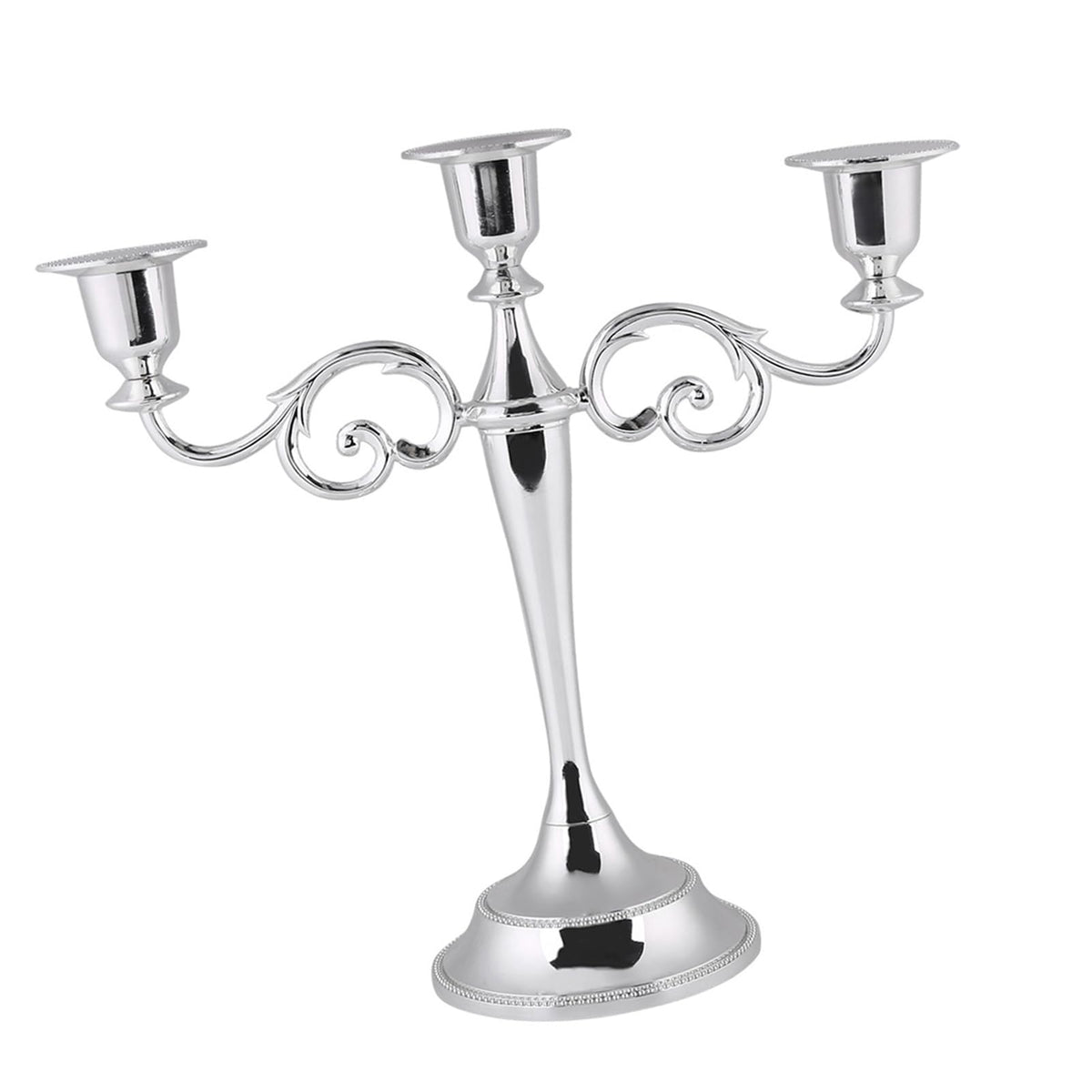Aumotop Metal Wedding Candlestick Holder Elegant 3 Arms Candelabra for Home Decor, European Style Candle Holder for Wedding and Candlelight Dinner, Metal, Gold (Silver)