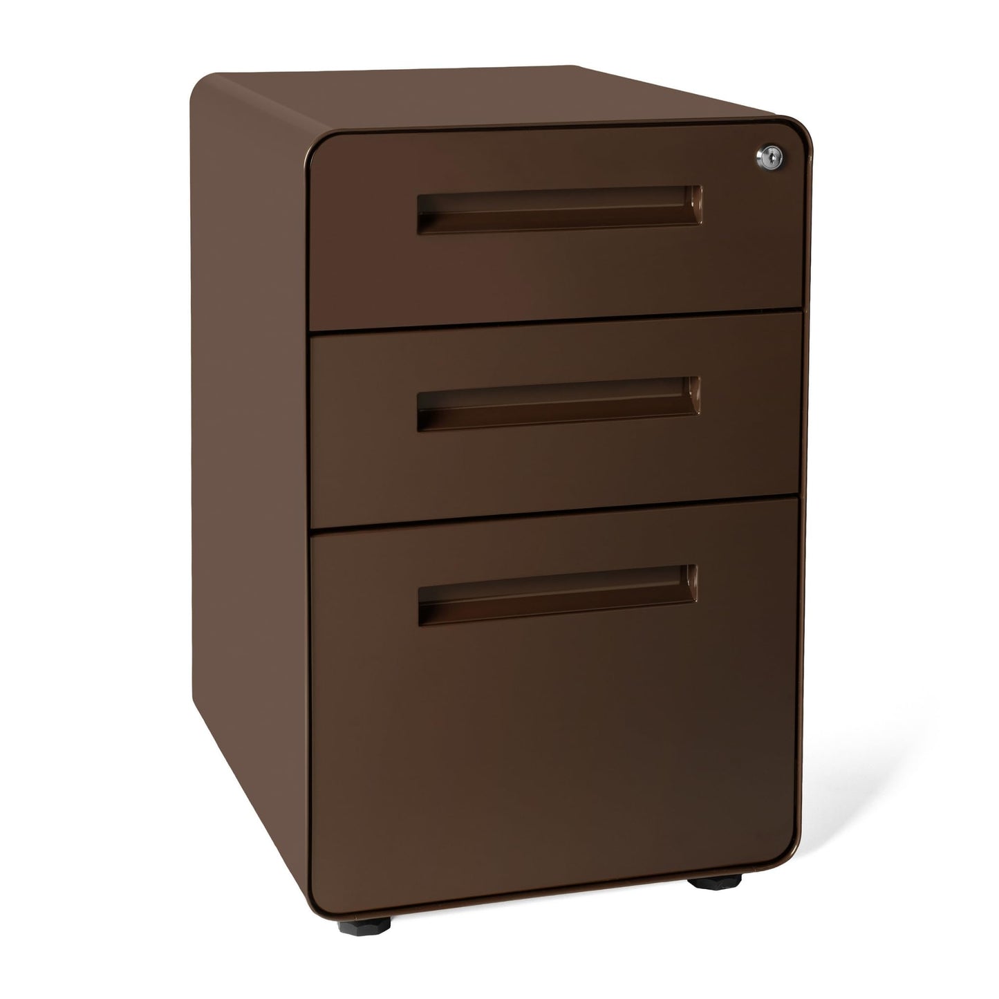 Laura Davidson Furniture Stockpile 3 Drawer File Cabinet with Lock - Under Office Desk Metal Filing Cabinet, Legal/Letter File Folders, Wheels and Stationary Feet, Pre-Assembled, Dark Brown