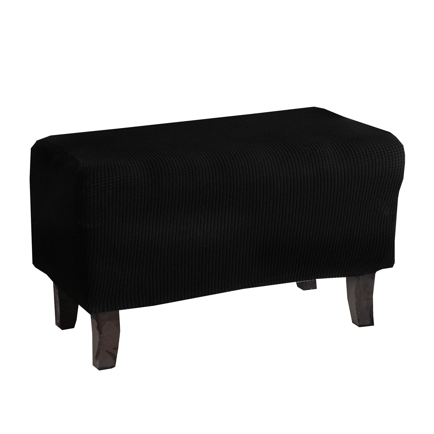 Cornasee Stretch Ottoman Cover Rectangle,Footstool Slipcover Storage Stool Furniture Protector Modern Style (Black,Small)