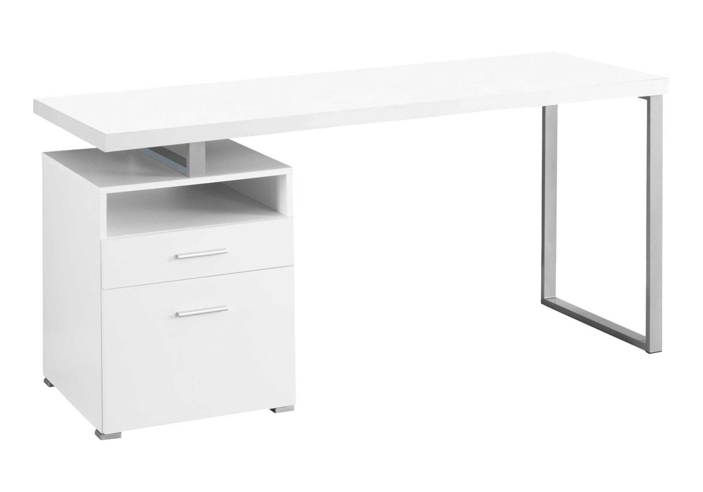 Monarch Specialties Computer Writing Desk for Home & Office Laptop Table with Drawers Open Shelf and File Cabinet-Left or Right Set Up, 60" L, White