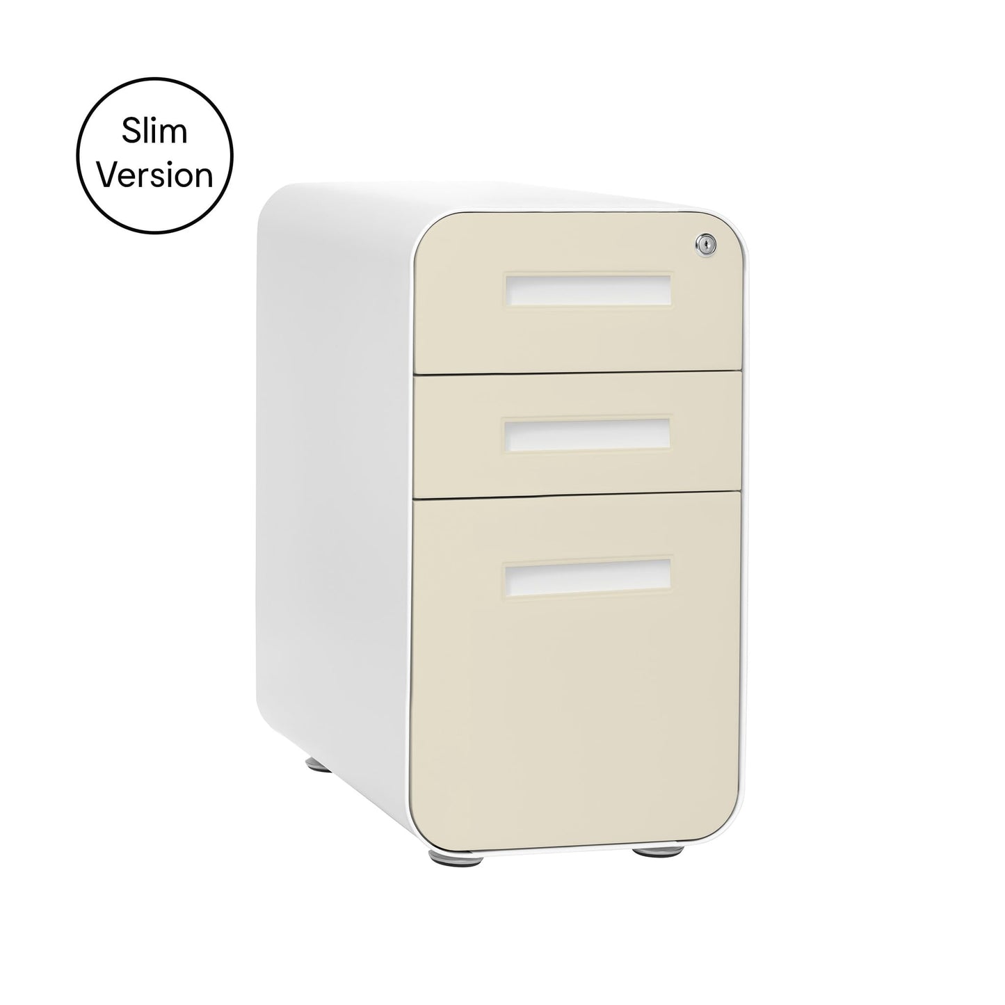 Laura Davidson Furniture Stockpile Slim 3-Drawer Mobile File Cabinet with Lock - Under Desk Metal Filing Cabinet, Legal/Letter File Folders, Wheels & Stationary Feet, Assembled, Ivory Faceplate