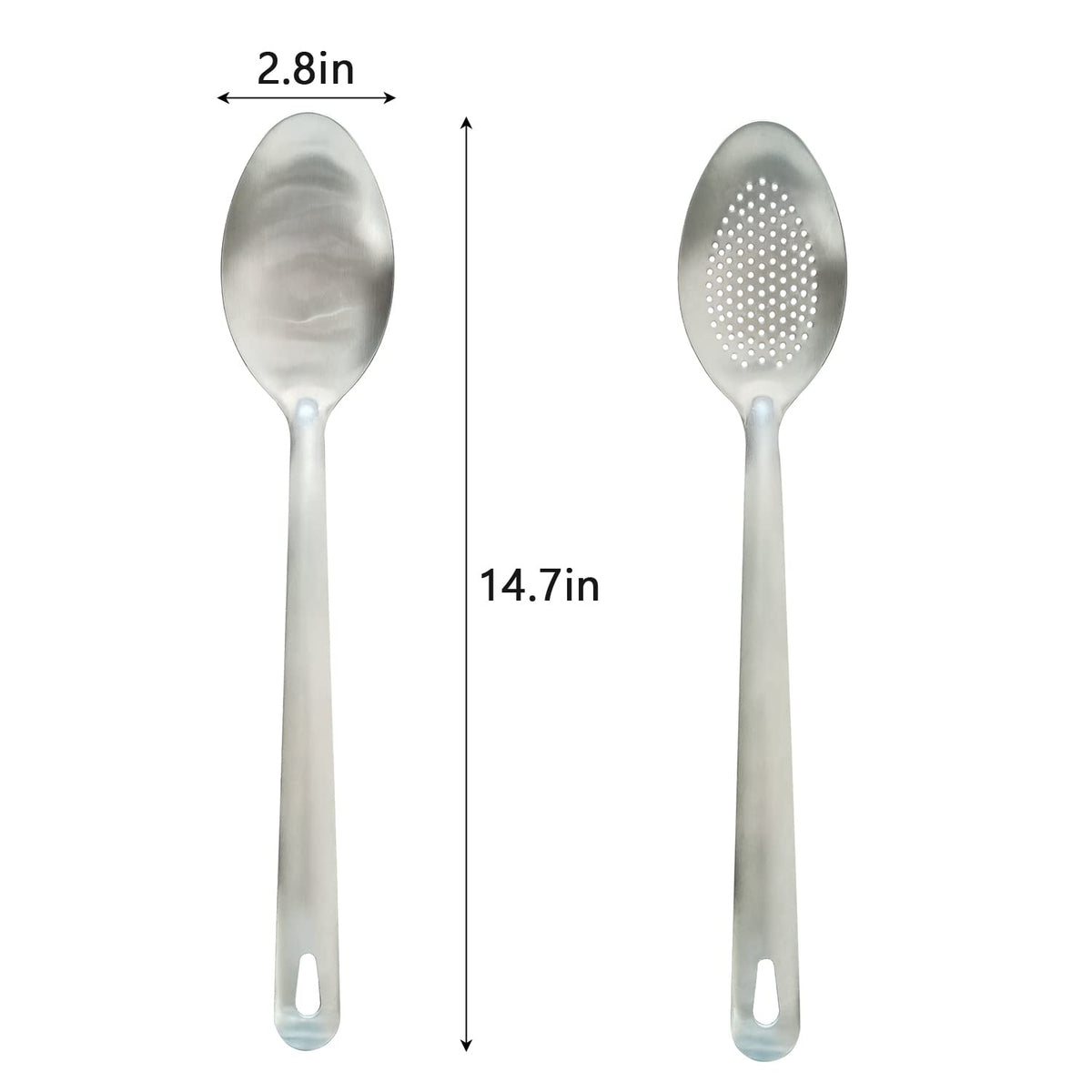 IOCBYHZ Cooking Spoon Set, 2Pcs 14.7" Stainless Steel Large Serving Spoons, Solid & Slotted Spoons for Restaurant, Metal Kitchen Utensils