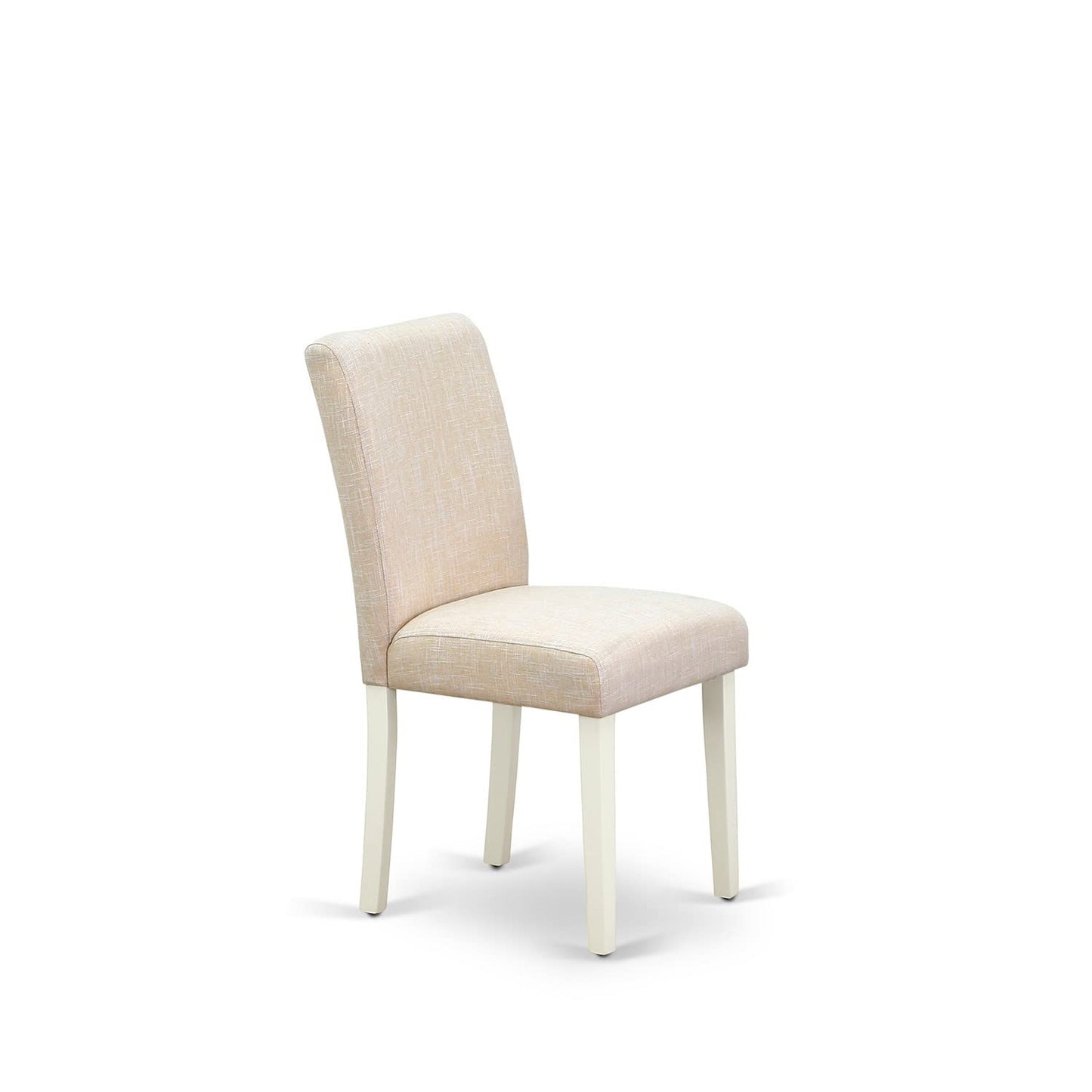 East West Furniture DLAB5-LWH-02 5 Piece Dining Room Table Set Includes a Round Kitchen Table with Dropleaf and 4 Light Beige Linen Fabric Parson Dining Chairs, 42x42 Inch, Linen White