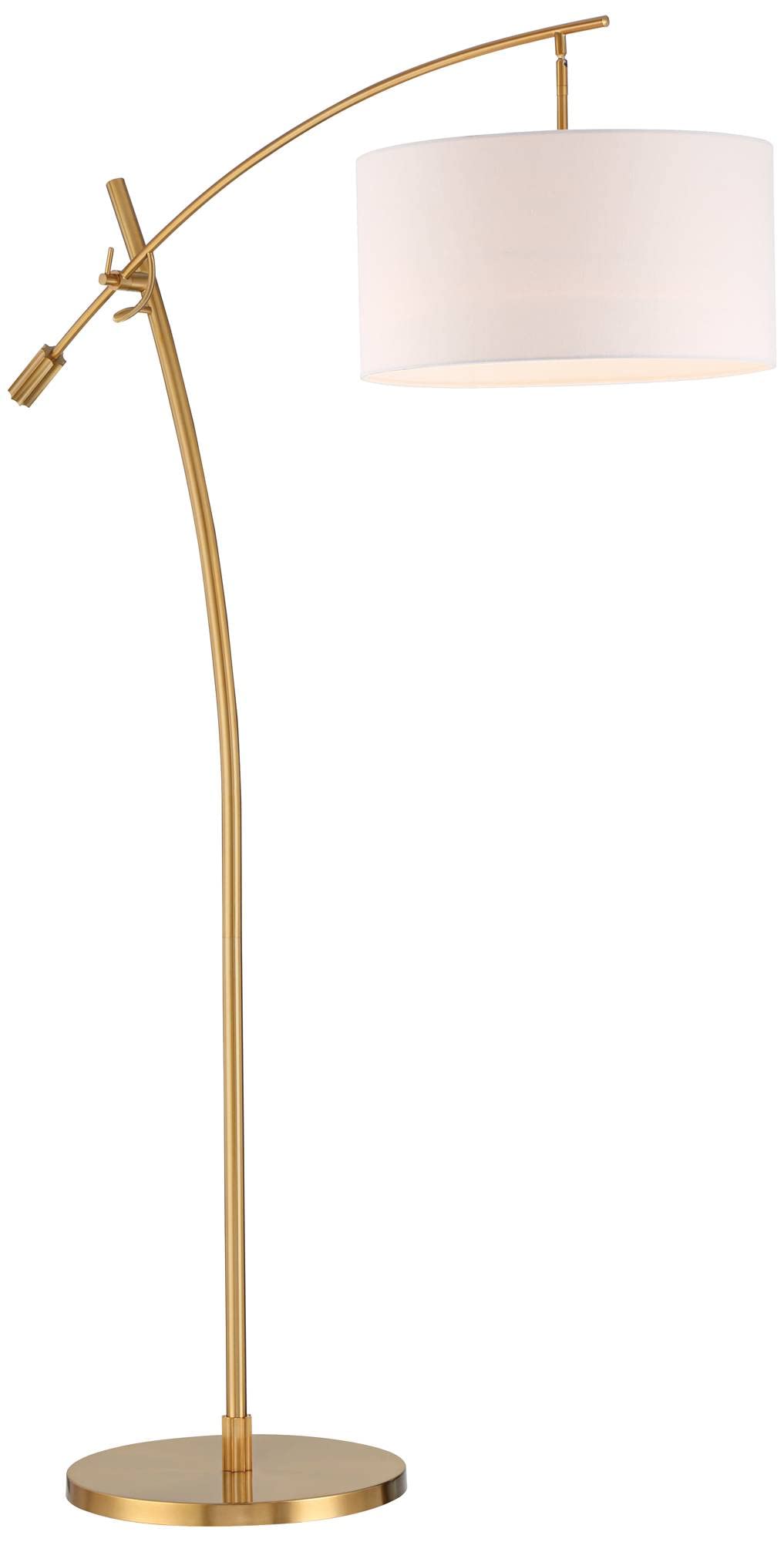 Possini Euro Design Raymond Modern Arc Floor Lamp 69" Tall Warm Gold Metal Adjustable Boom Arm White Linen Drum Shade Decor for Living Room Reading House Bedroom Home Office House