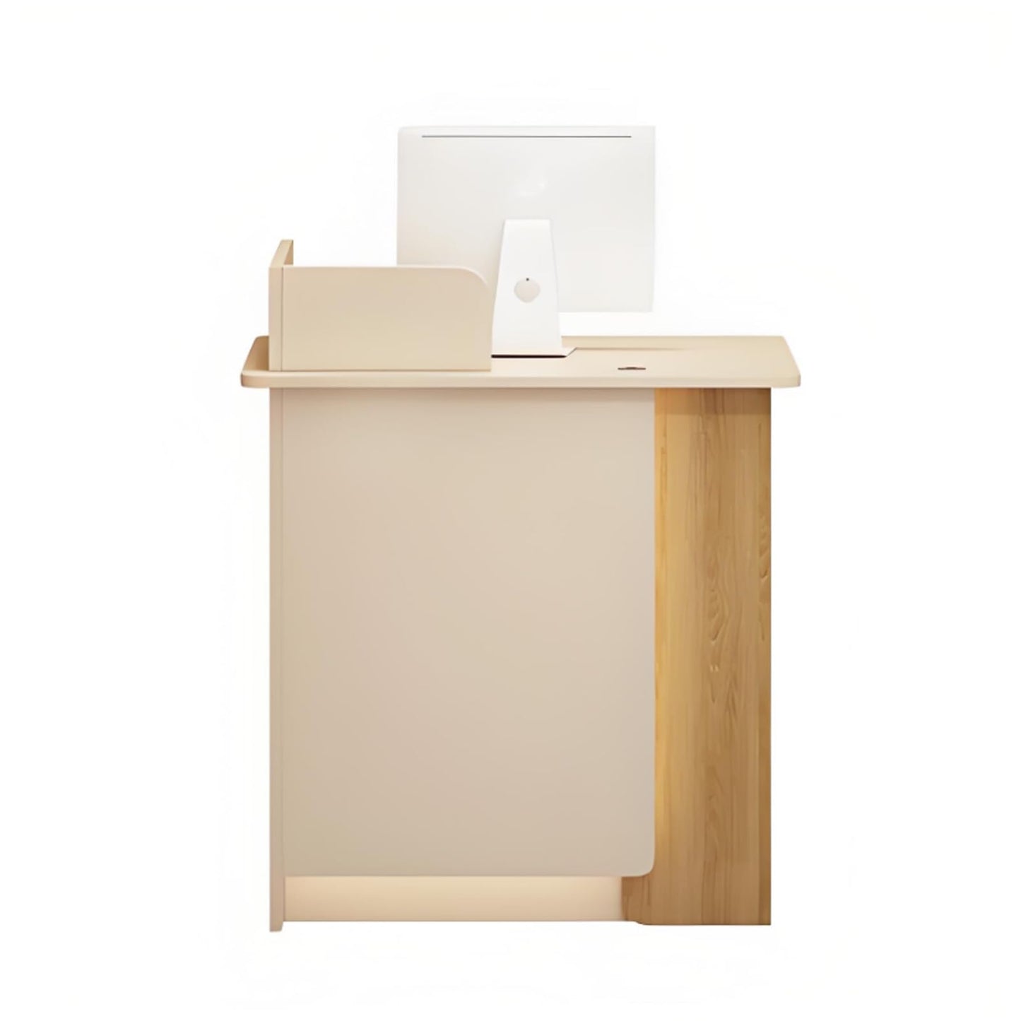 LED Reception Desk for Salon & Office, Modern Lobby Furniture, Apricot Wood Finish, 100cm (39.3in) Front Counter, Stylish Design, Versatile Reception Area Solution