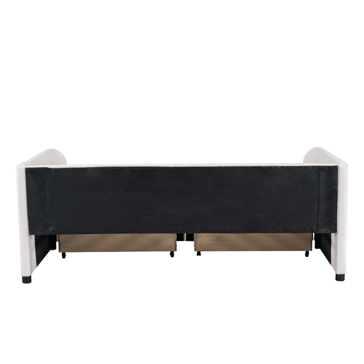 Jintop Twin Size Velvet Daybed with Two Drawers and Stripe Shaped Headboard Design,Upholstered Wooden Storage Bed Frame,w/Ergonomic Design Backrest,for Bedroom,Living Room,Beige