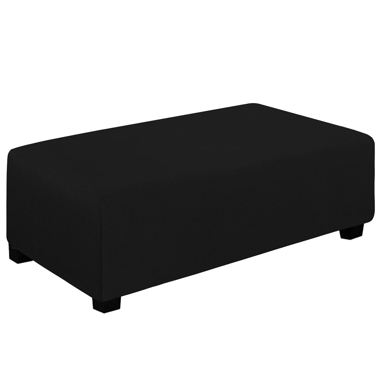 Easy-Going Stretch Ottoman Cover Folding Storage Stool Furniture Protector Soft Rectangle slipcover with Elastic Bottom (XX-Large, Black)
