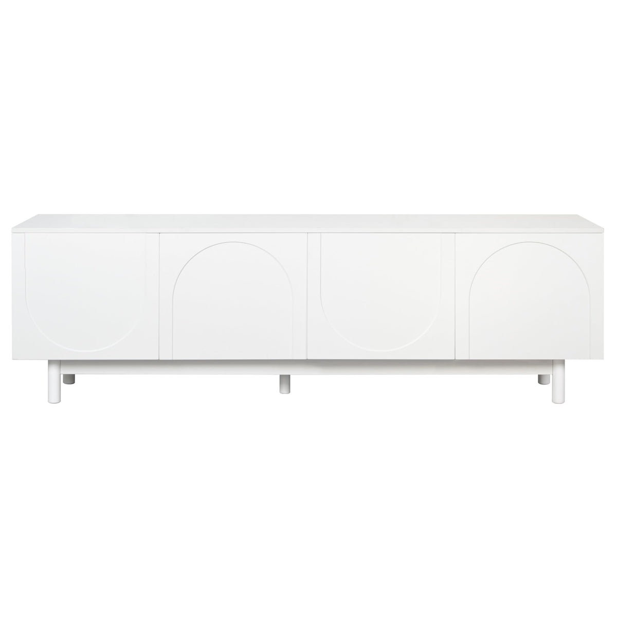 Ball & Cast Modern TV Stand with Arch Cabinets for TVs up to 78", Minimalist Entertainment Center w/Solid Wood Legs and Adjustable Shelves, Media Console for Living Room,White