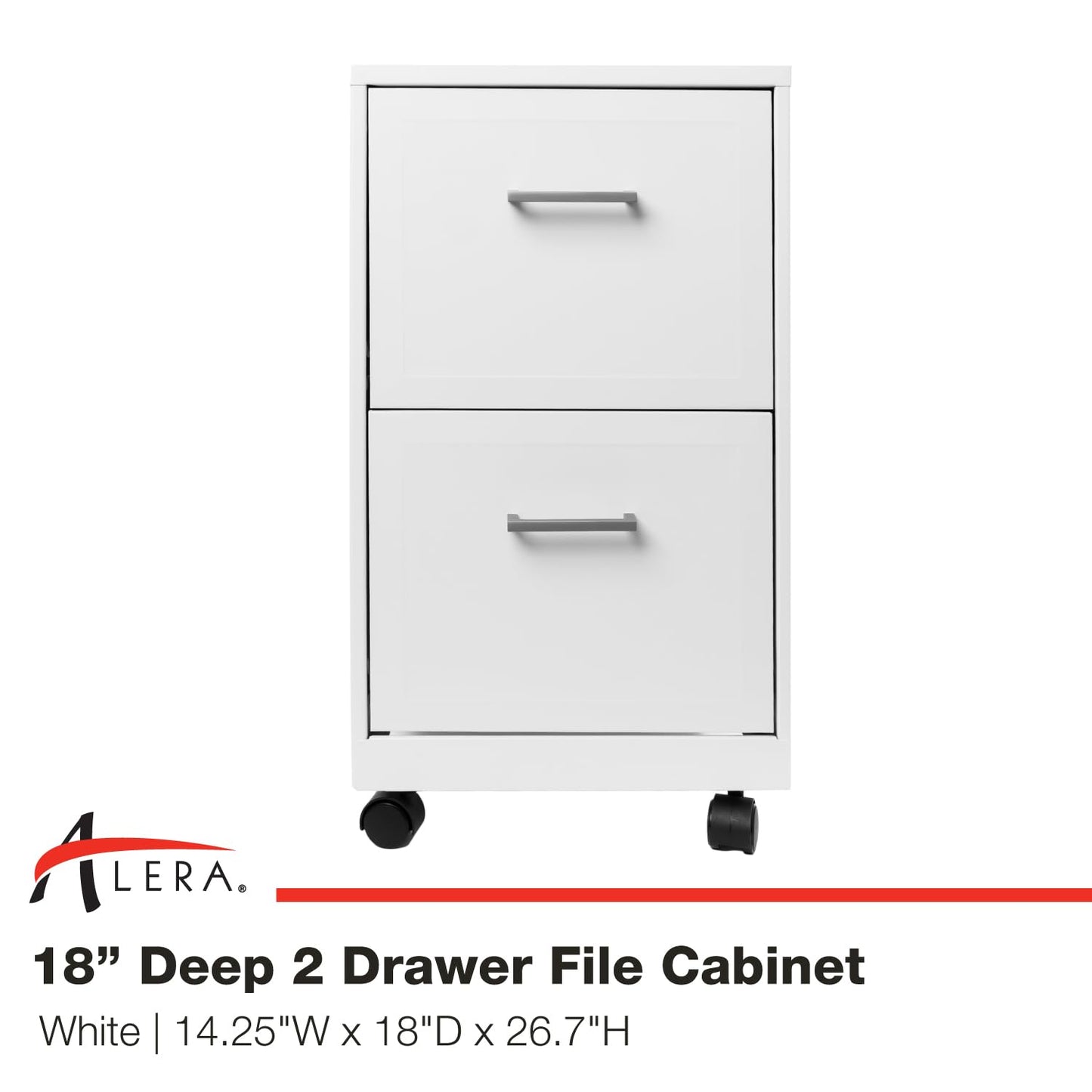 Alera SOHO-Grade 2-Drawer Vertical Filing Cabinet for Home and Office Use | Durable Steel Construction | Includes Casters for Mobility | 14.25" W x 18" D x 26.7" H | White